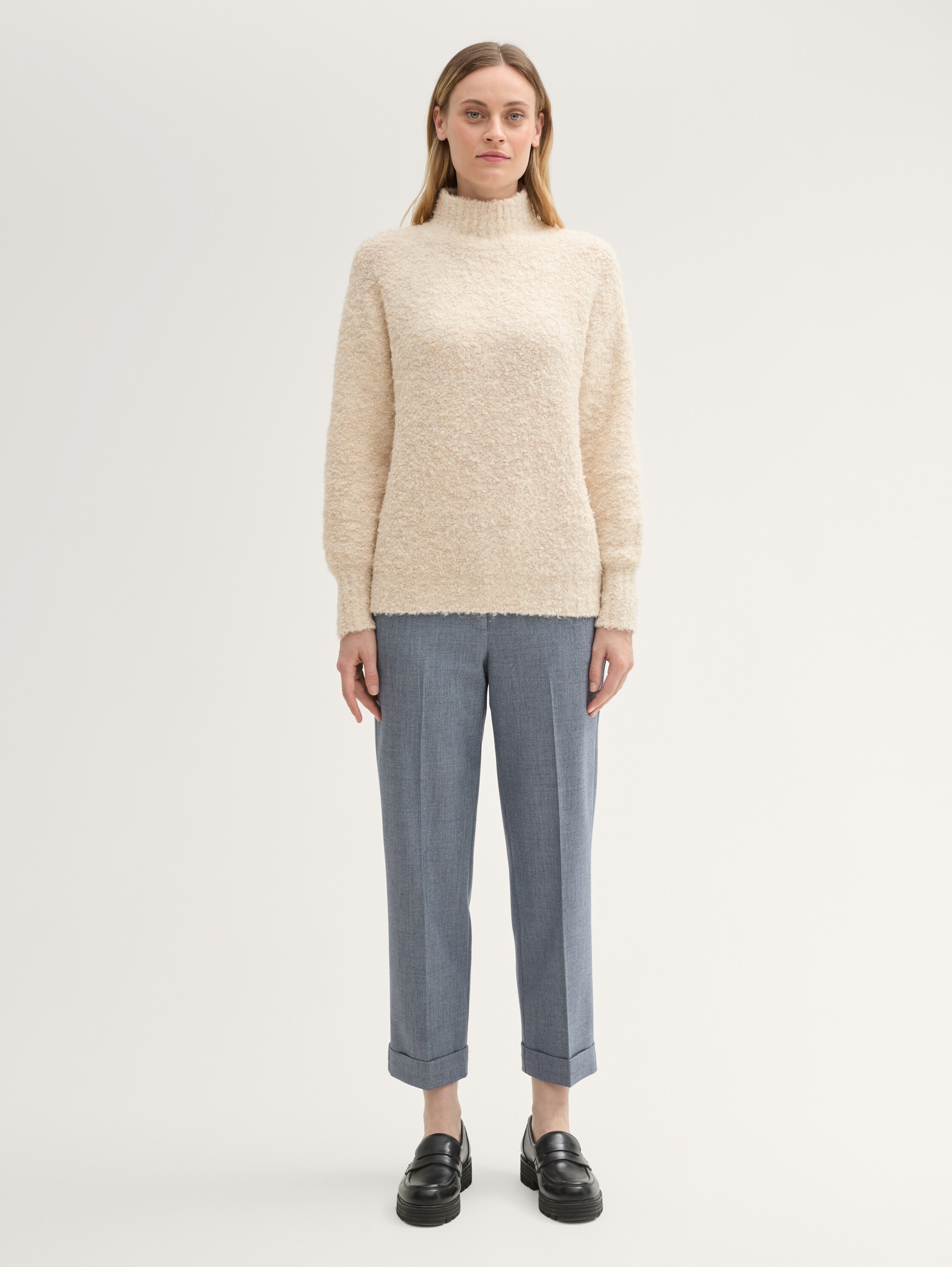 Loose Fit Strickpullover in Bouclé-Optik - doeskin_melange - 