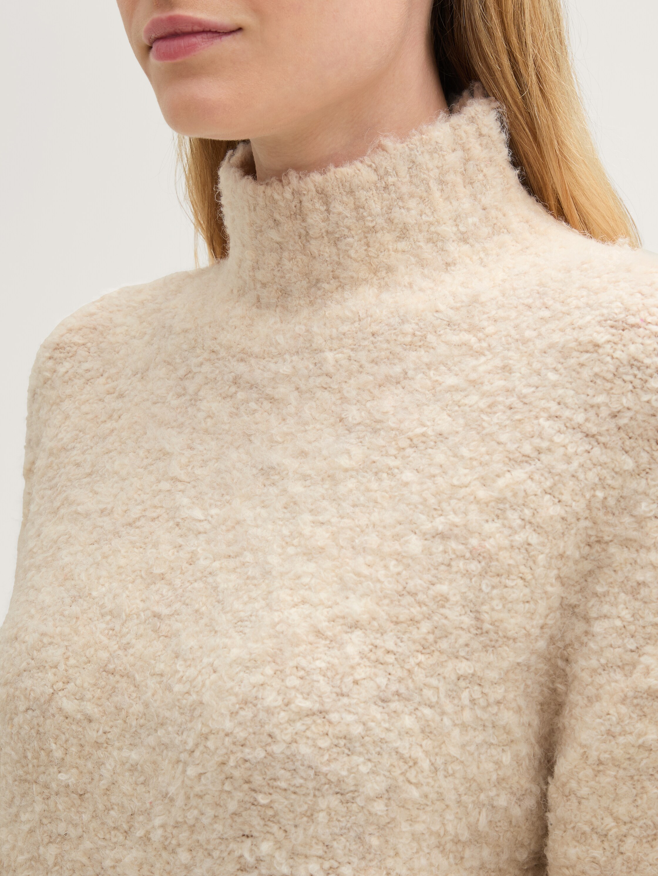 Loose Fit Strickpullover in Bouclé-Optik - doeskin_melange - 
