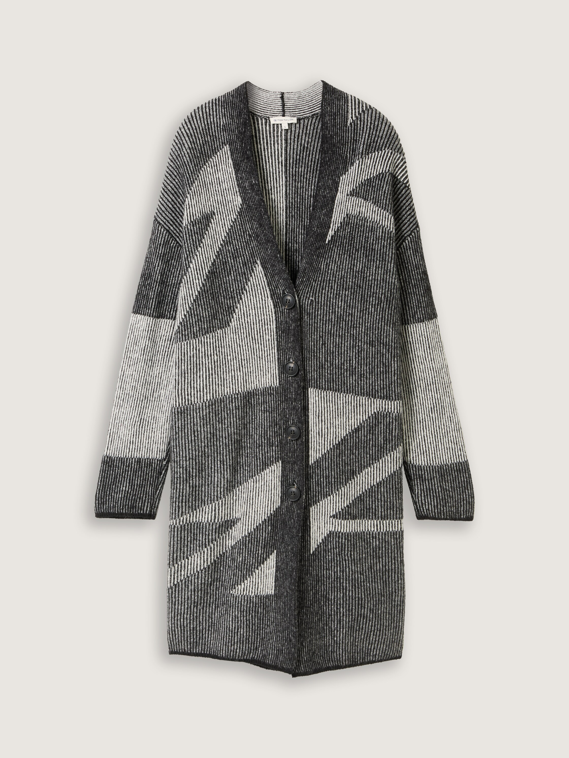 Longstyle Cardigan mit Muster - black_plaited_structure_knit - 