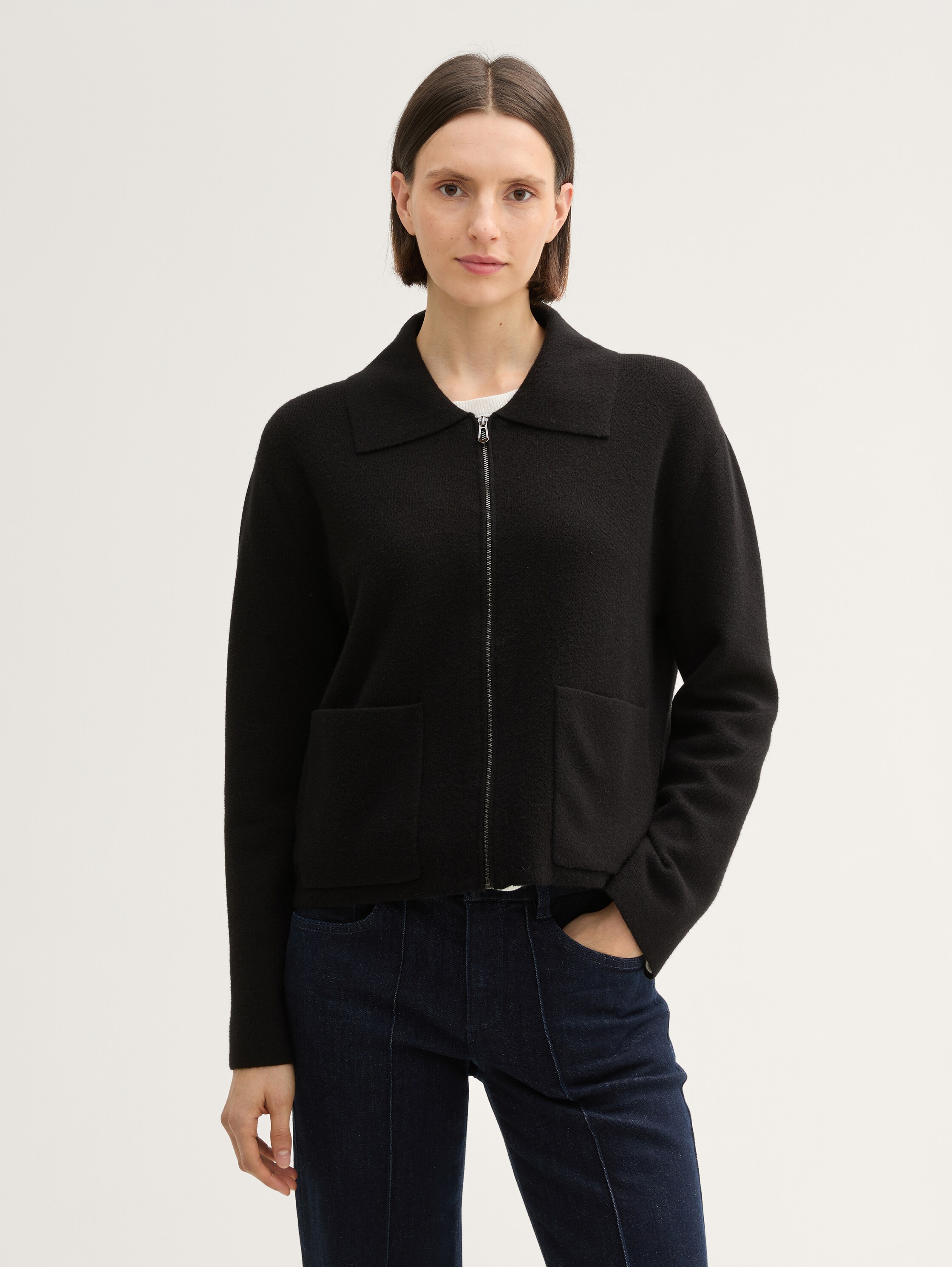 Strickjacke mit Reißverschluss - deep_black_1 - 