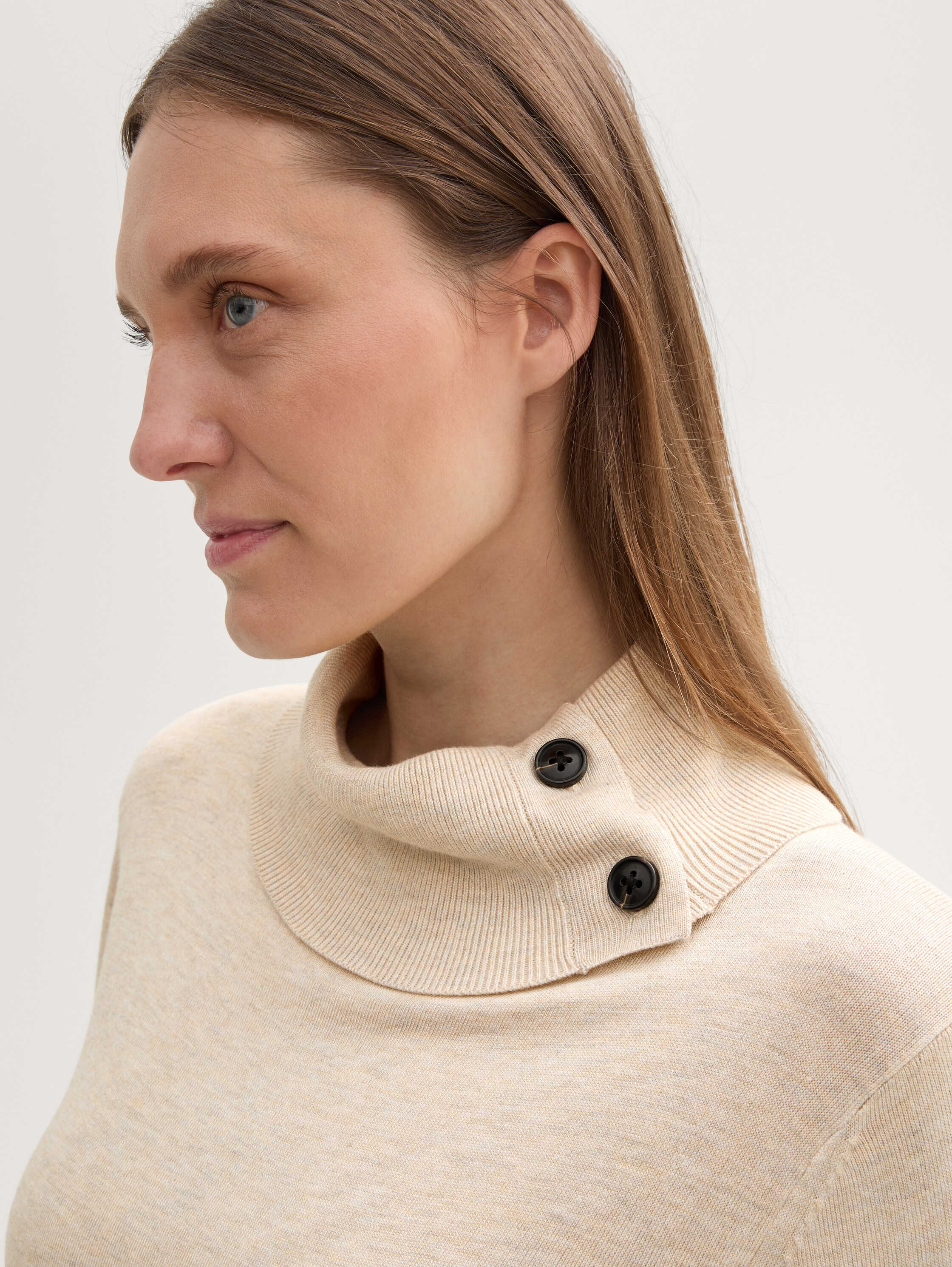 Strickpullover mit Rollkragen - cargo_beige_melange - 