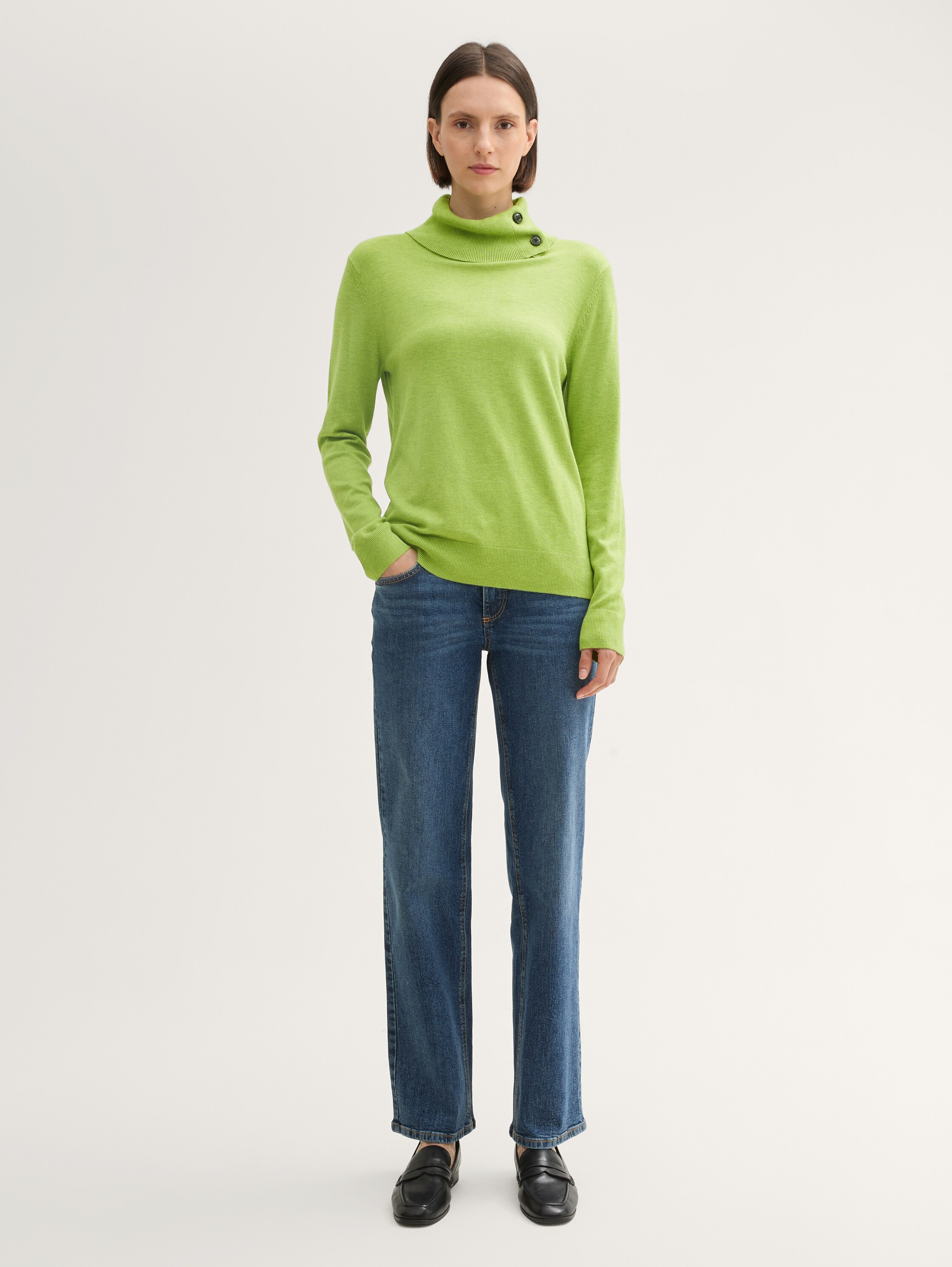 Strickpullover mit Rollkragen - pea_green_melange - 