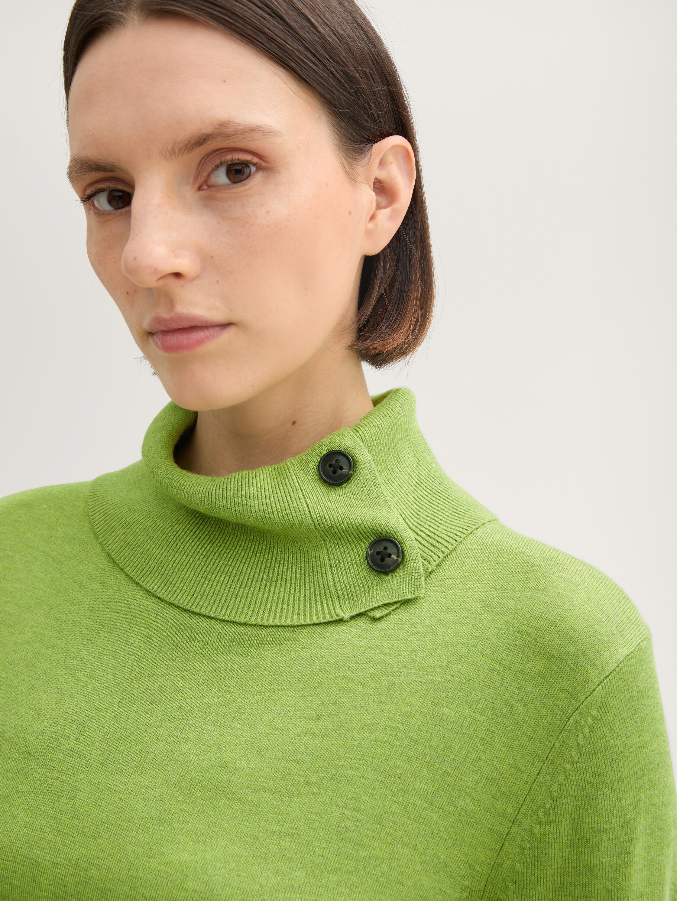 Strickpullover mit Rollkragen - pea_green_melange - 