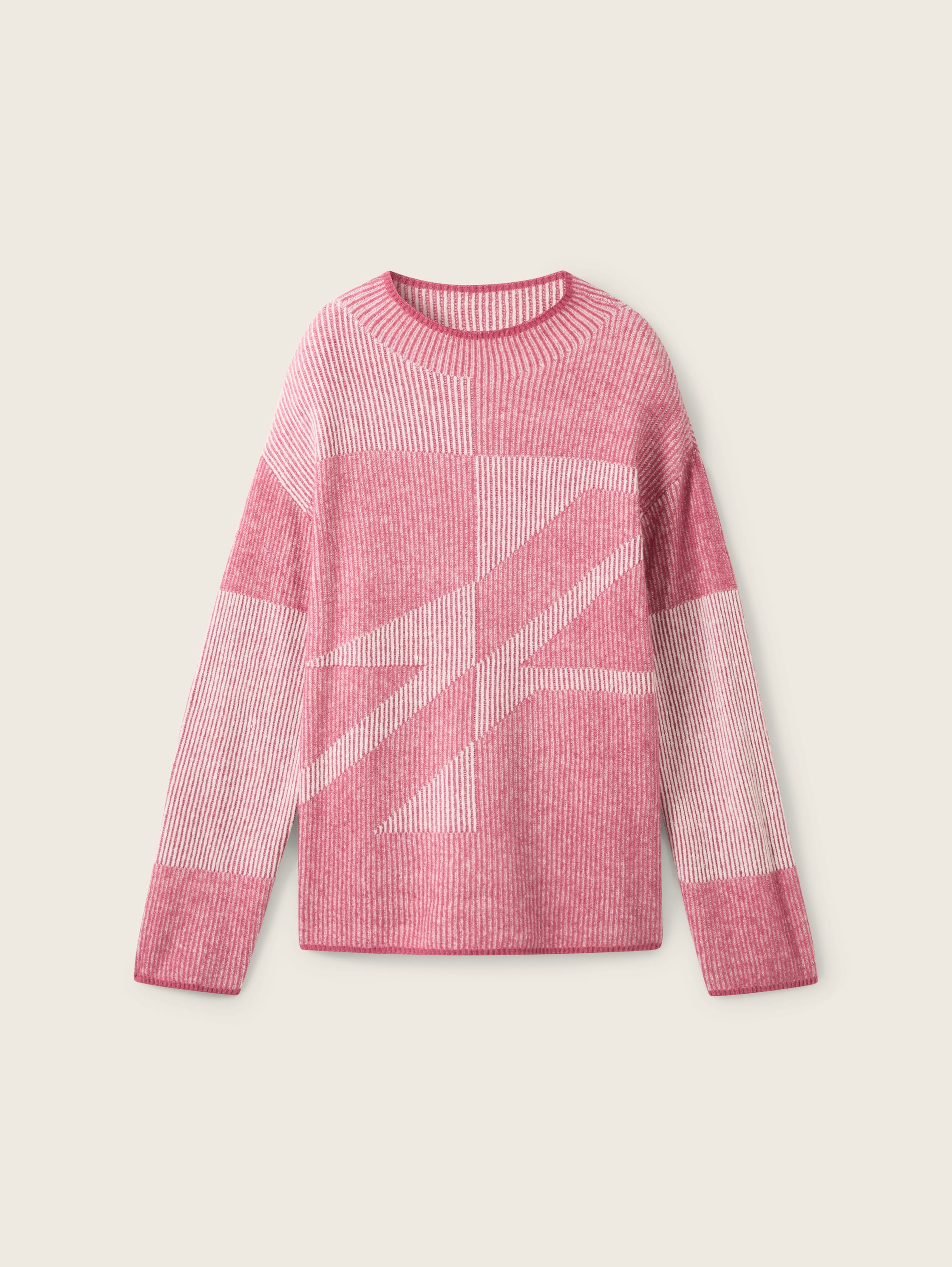 Loose Fit Ripp Strickpullover mit Muster - pink_plaited_structure_knit - 