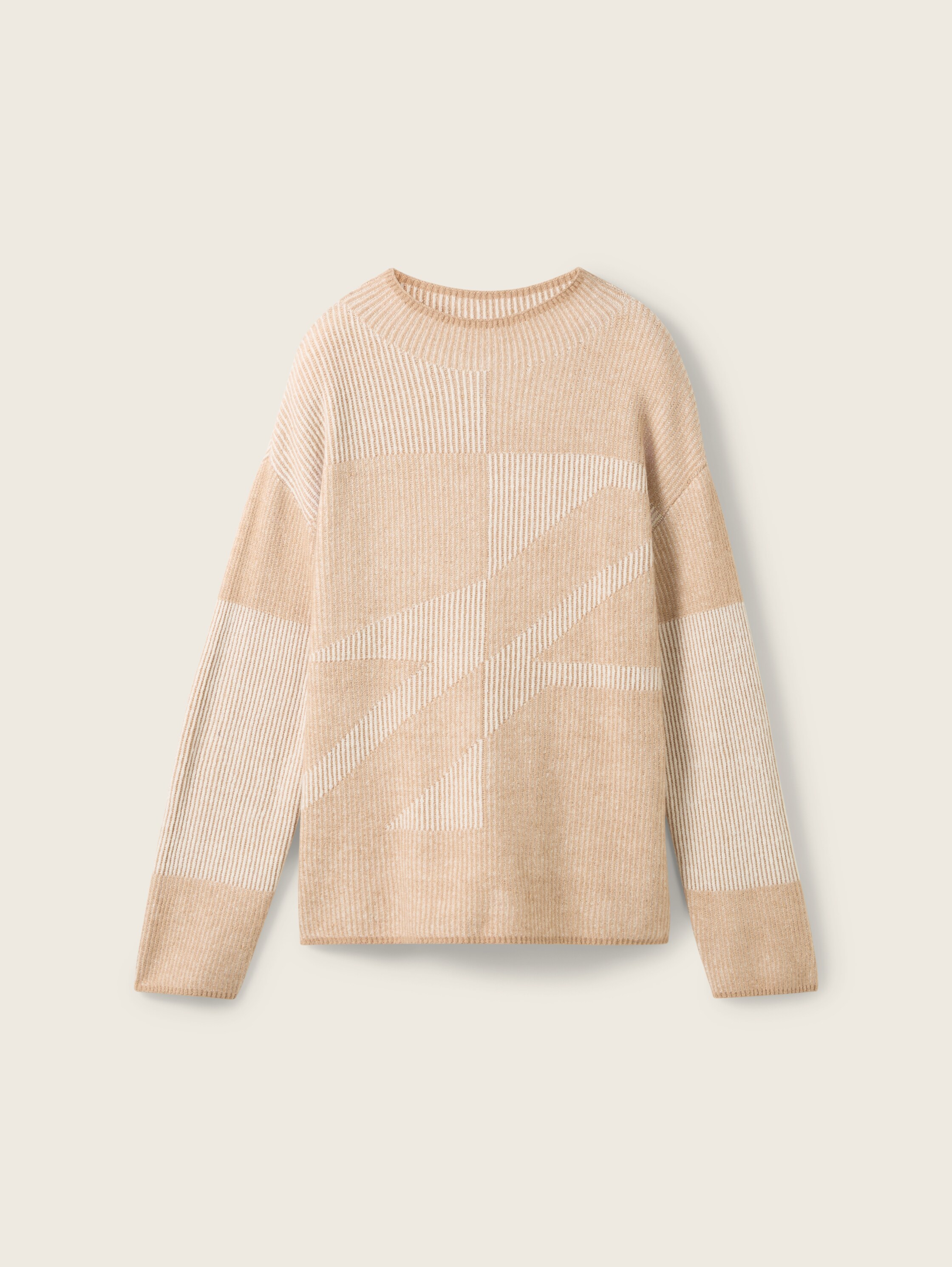 Loose Fit Ripp Strickpullover mit Muster - beige_plaited_structure_knit - 