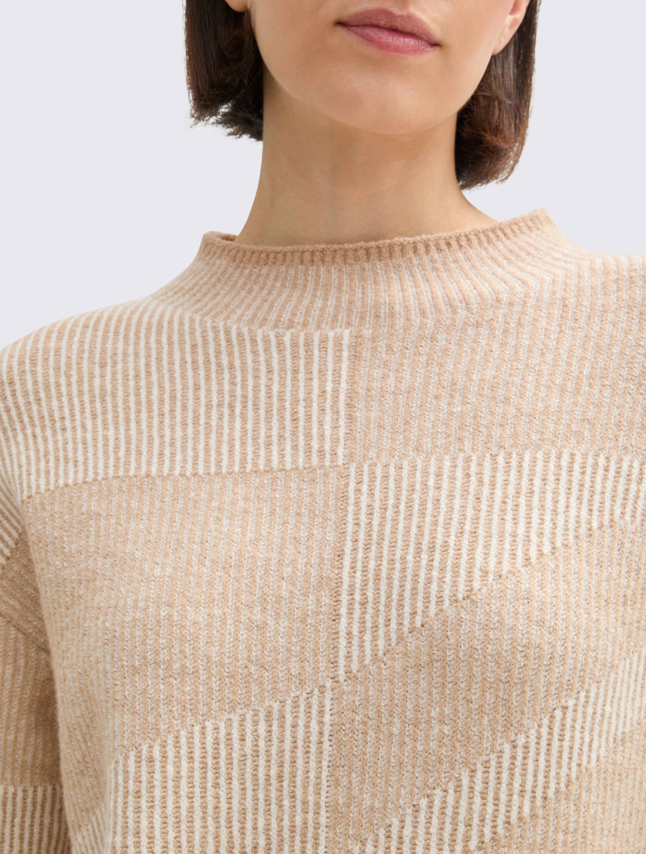 Loose Fit Ripp Strickpullover mit Muster - beige_plaited_structure_knit - 