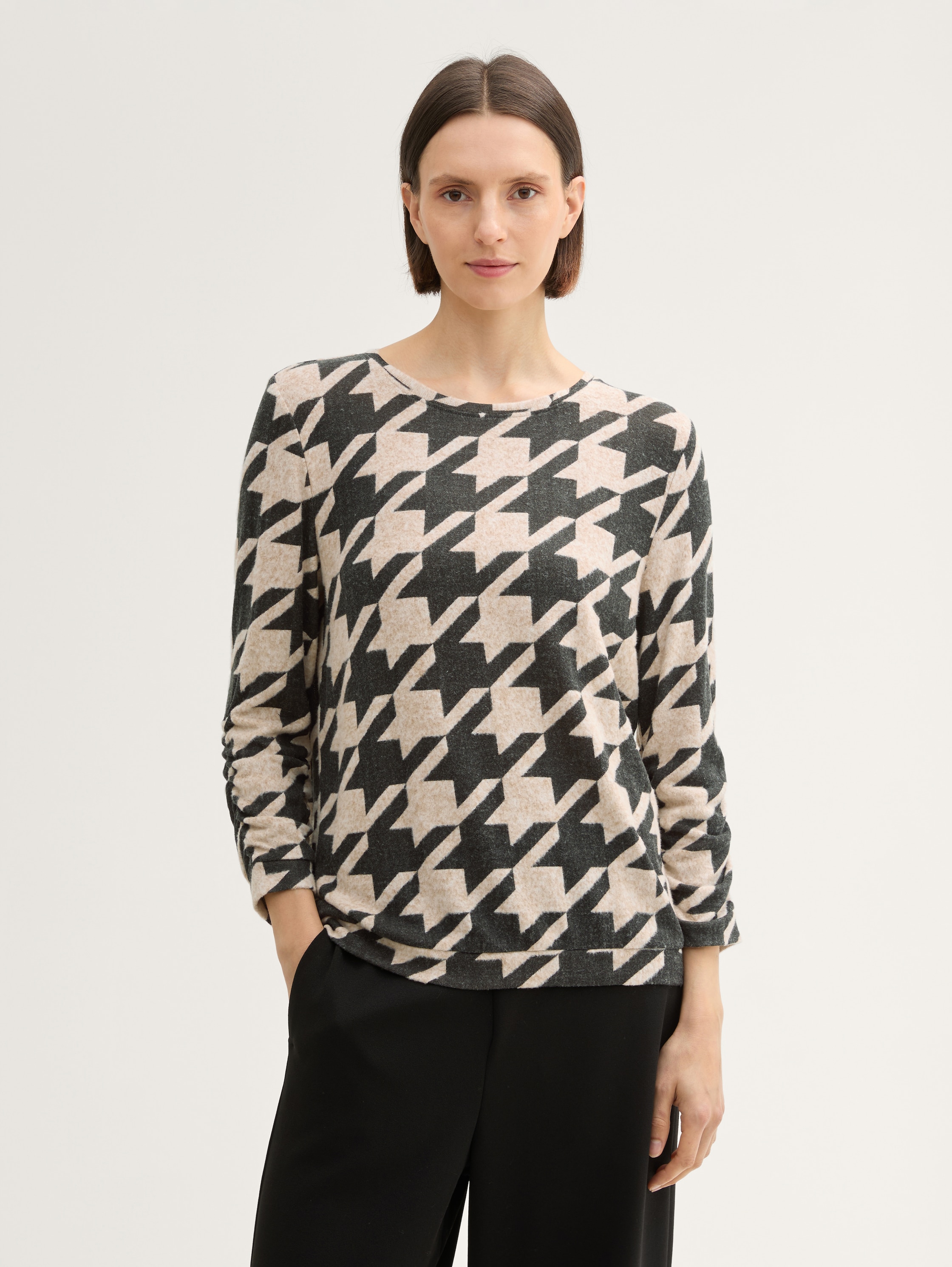 Soft-Touch Shirt mit Raffärmeln - classic_houndstooth_design - 