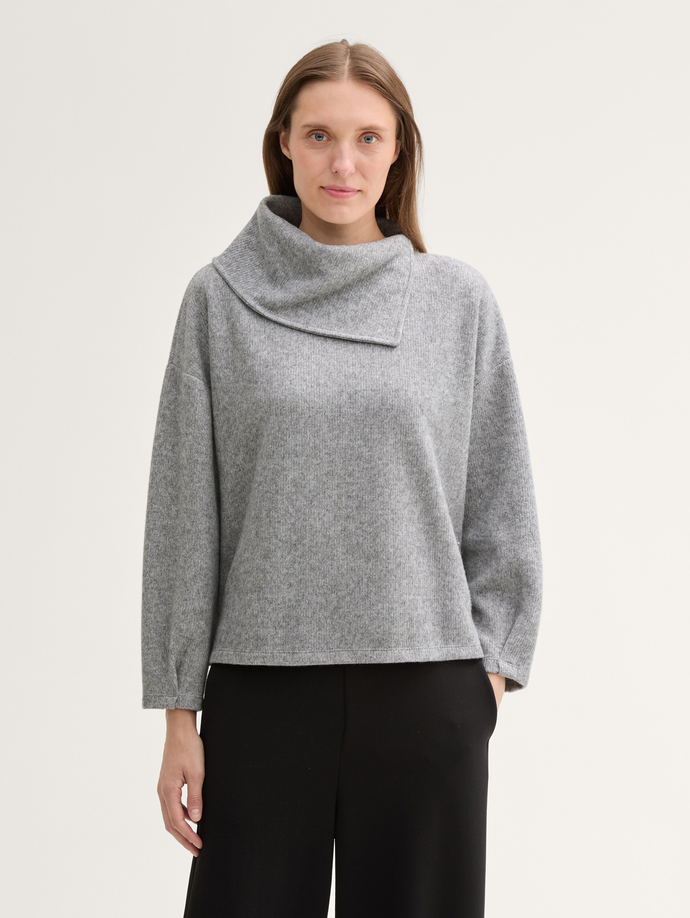 Sweatshirt mit asymmetrischem Kragen - morning_grey_melange - 