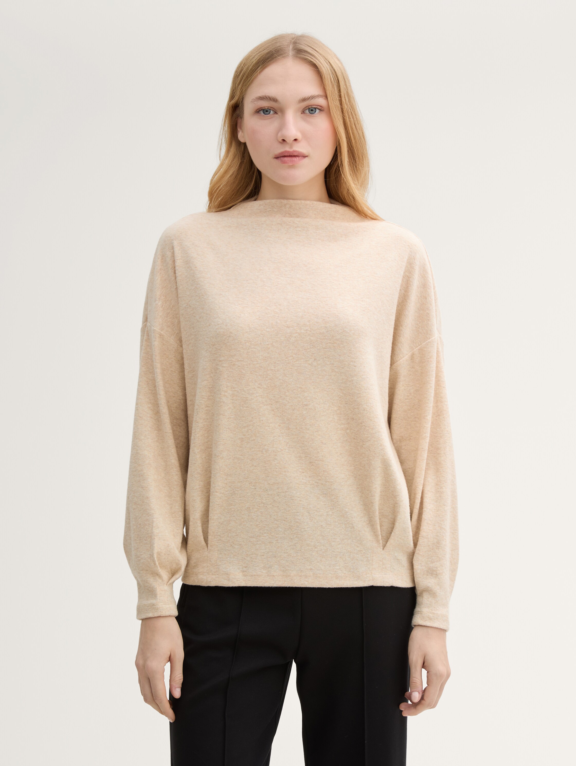 Sweatshirt mit Stehkragen - cargo_beige_melange - 