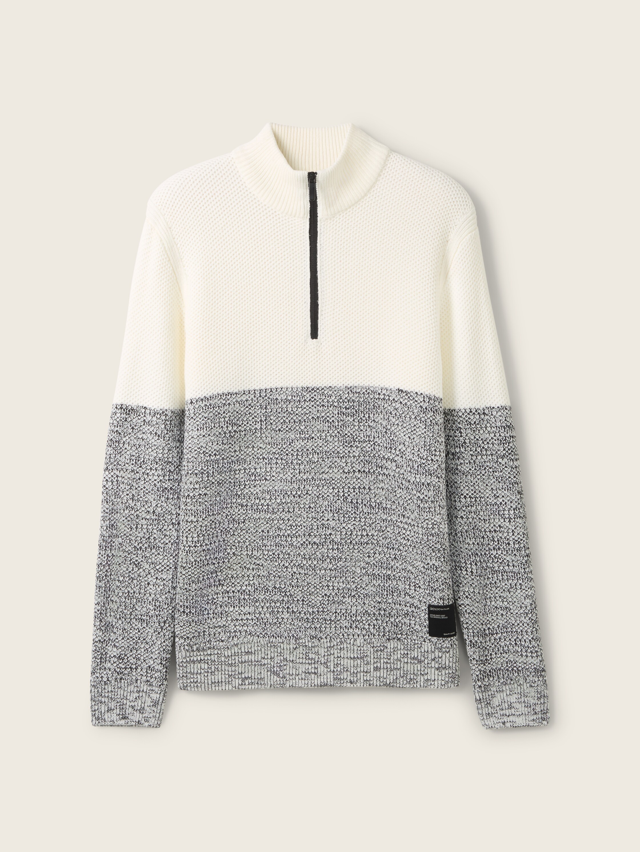 Troyer Strickpullover mit Reißverschluss - white_base_mouline_color_block - 