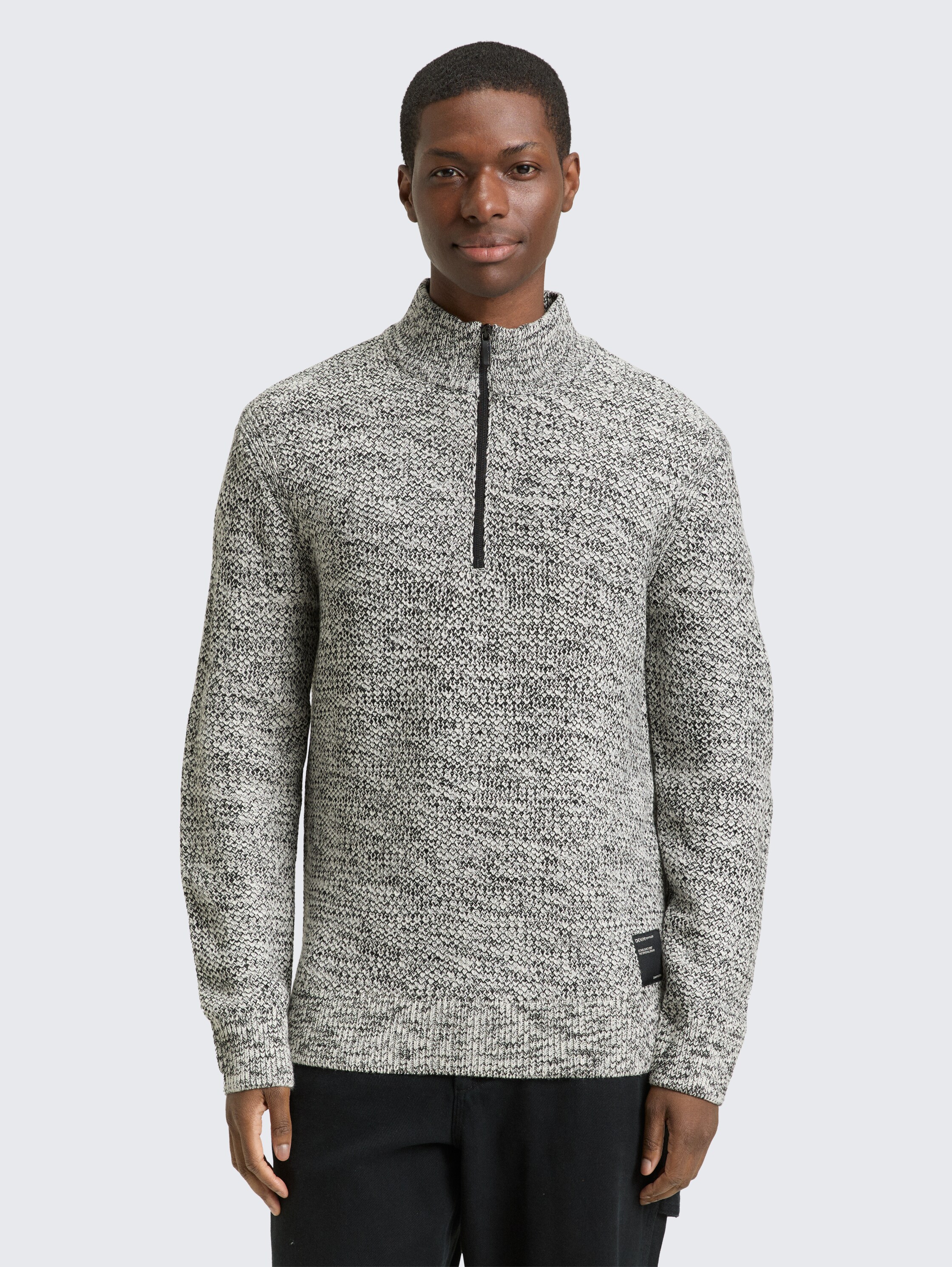 Troyer Strickpullover mit Reißverschluss - white_black_structure_mix - 