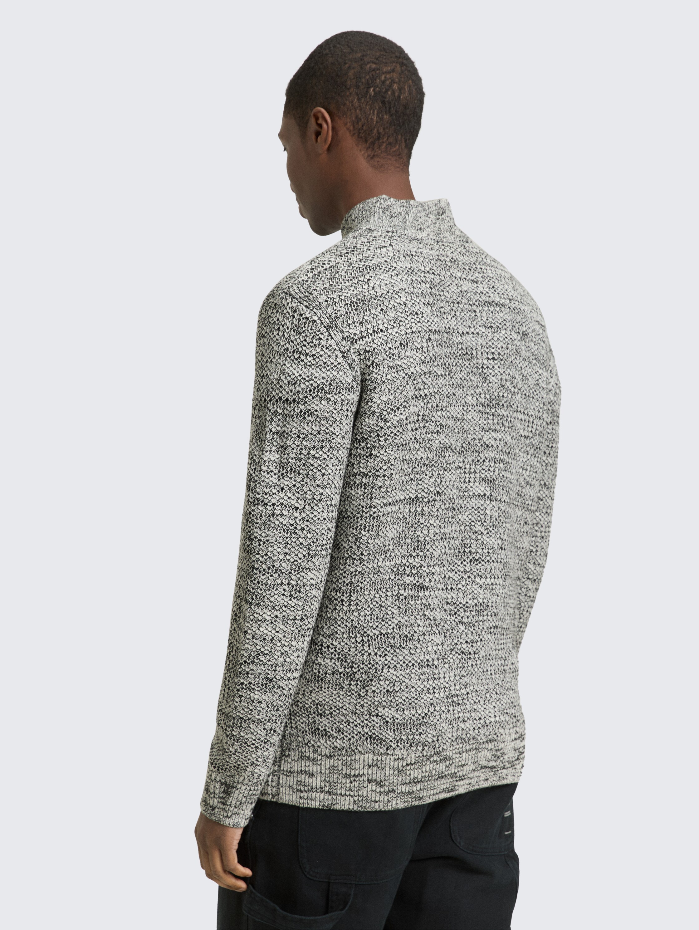 Troyer Strickpullover mit Reißverschluss - white_black_structure_mix - 