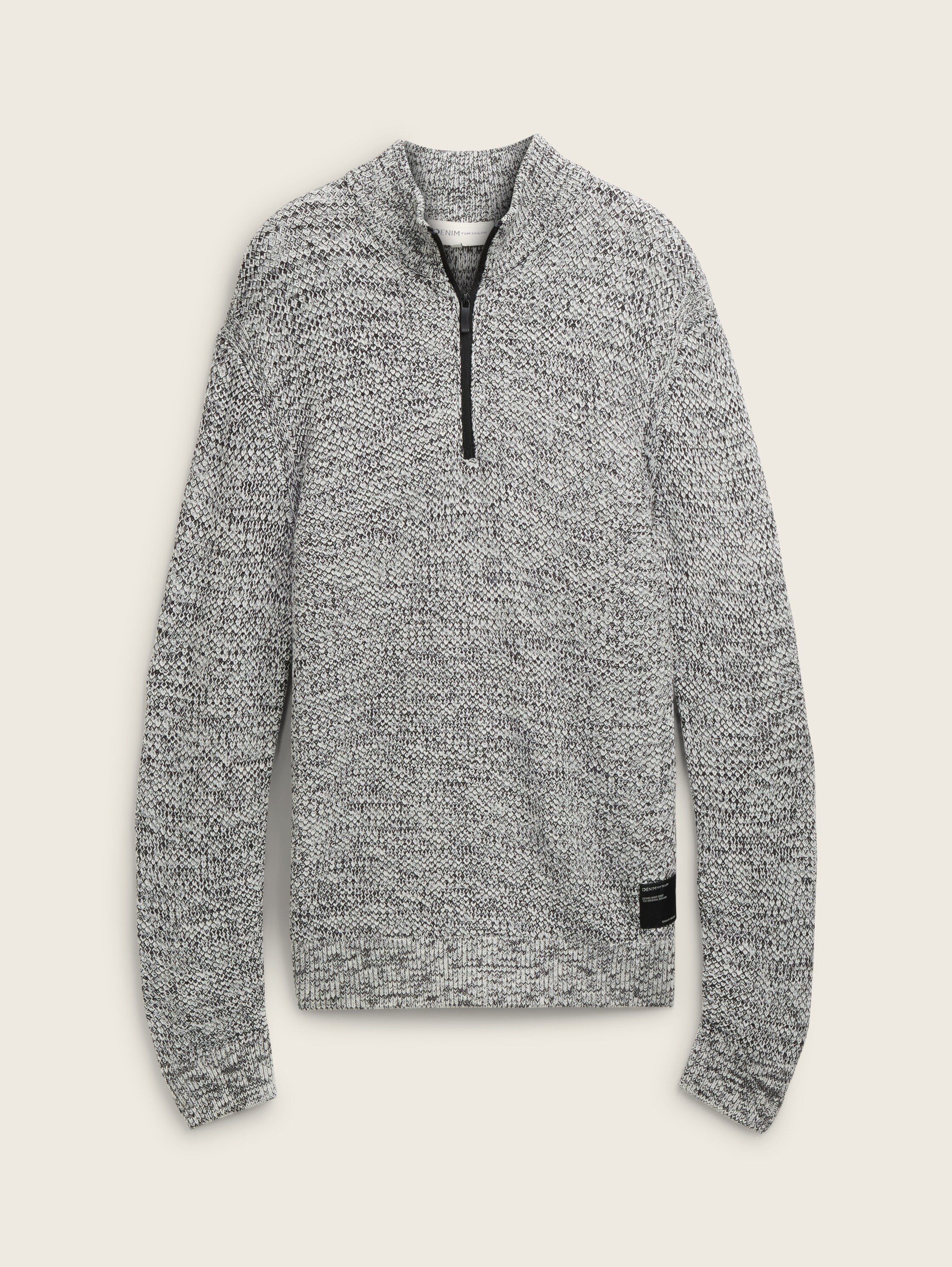 Troyer Strickpullover mit Reißverschluss - white_black_structure_mix - 