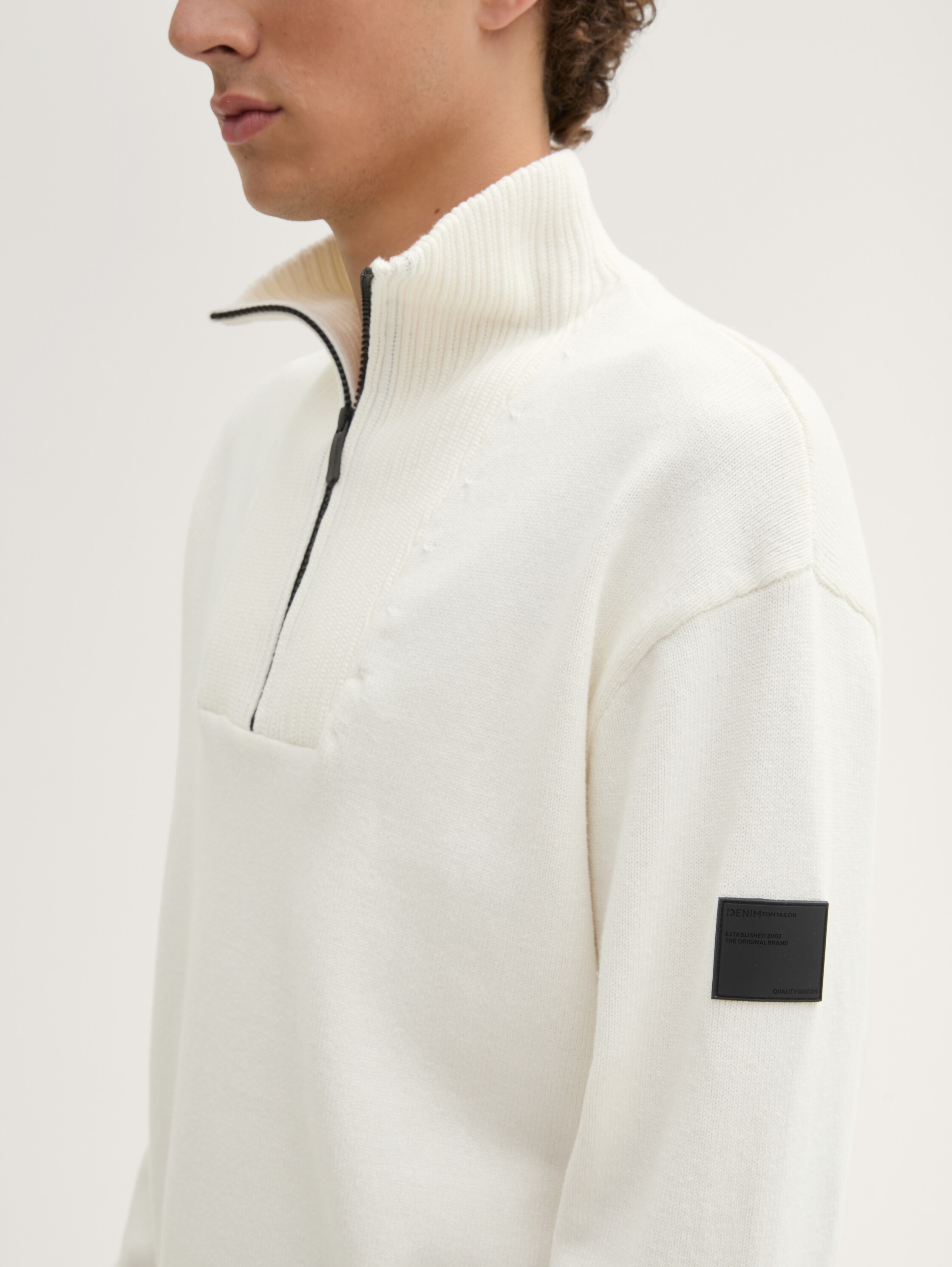 Relaxed Troyer Strickpullover aus Baumwolle - wool_white - 