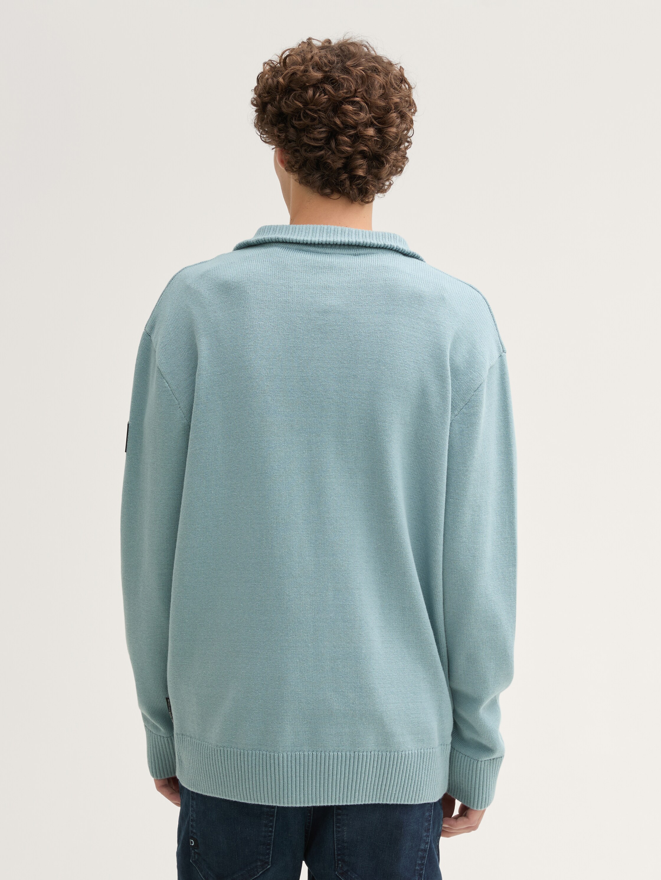 Relaxed Troyer Strickpullover aus Baumwolle - light_grey_mint - 