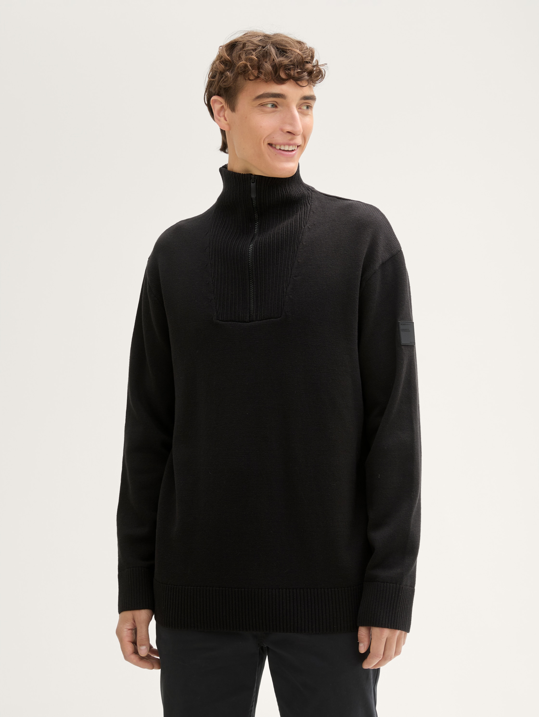 Relaxed Troyer Strickpullover aus Baumwolle - black - 