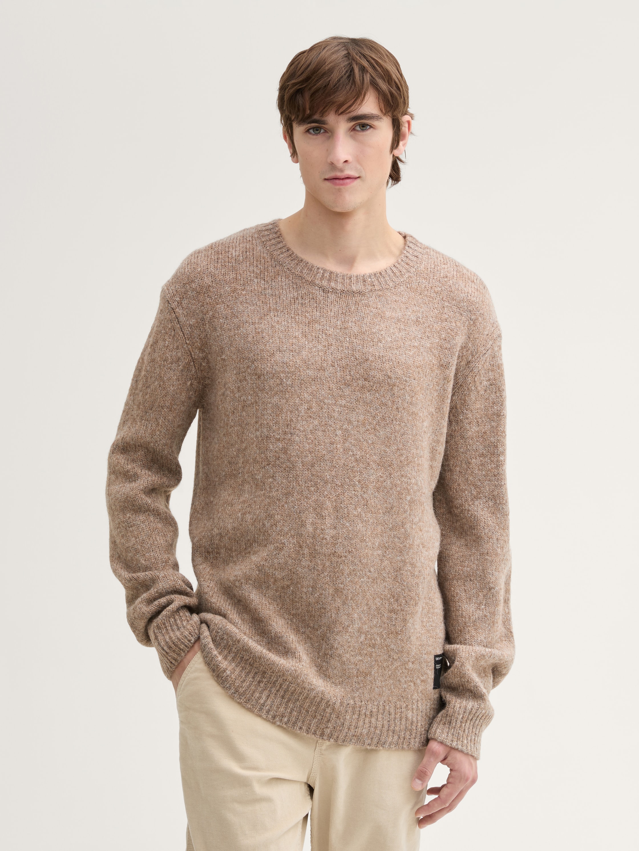 Cosy Strickpullover mit Rundhalsausschnitt - wool_white_fancy_structure - 