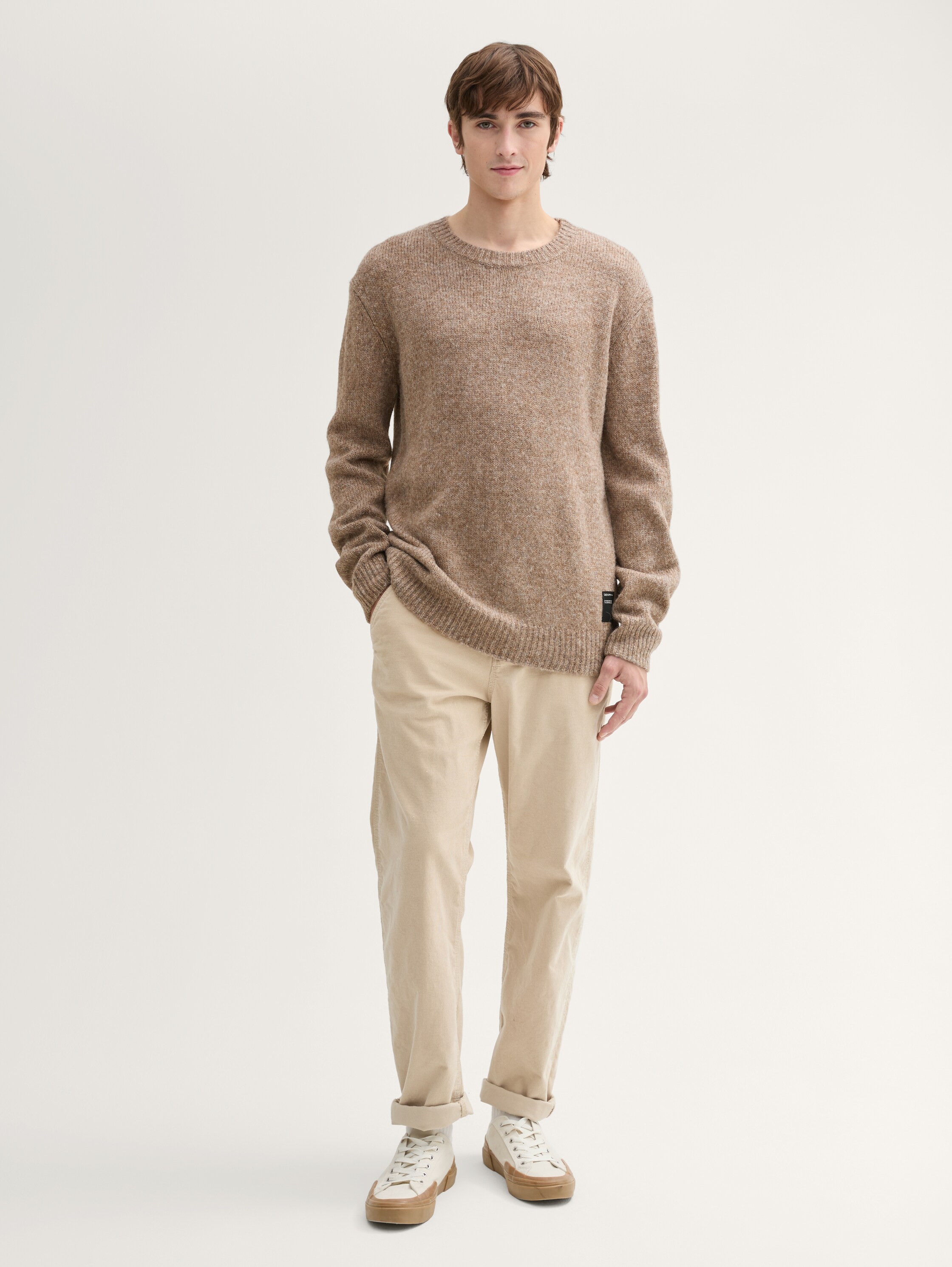 Cosy Strickpullover mit Rundhalsausschnitt - wool_white_fancy_structure - 