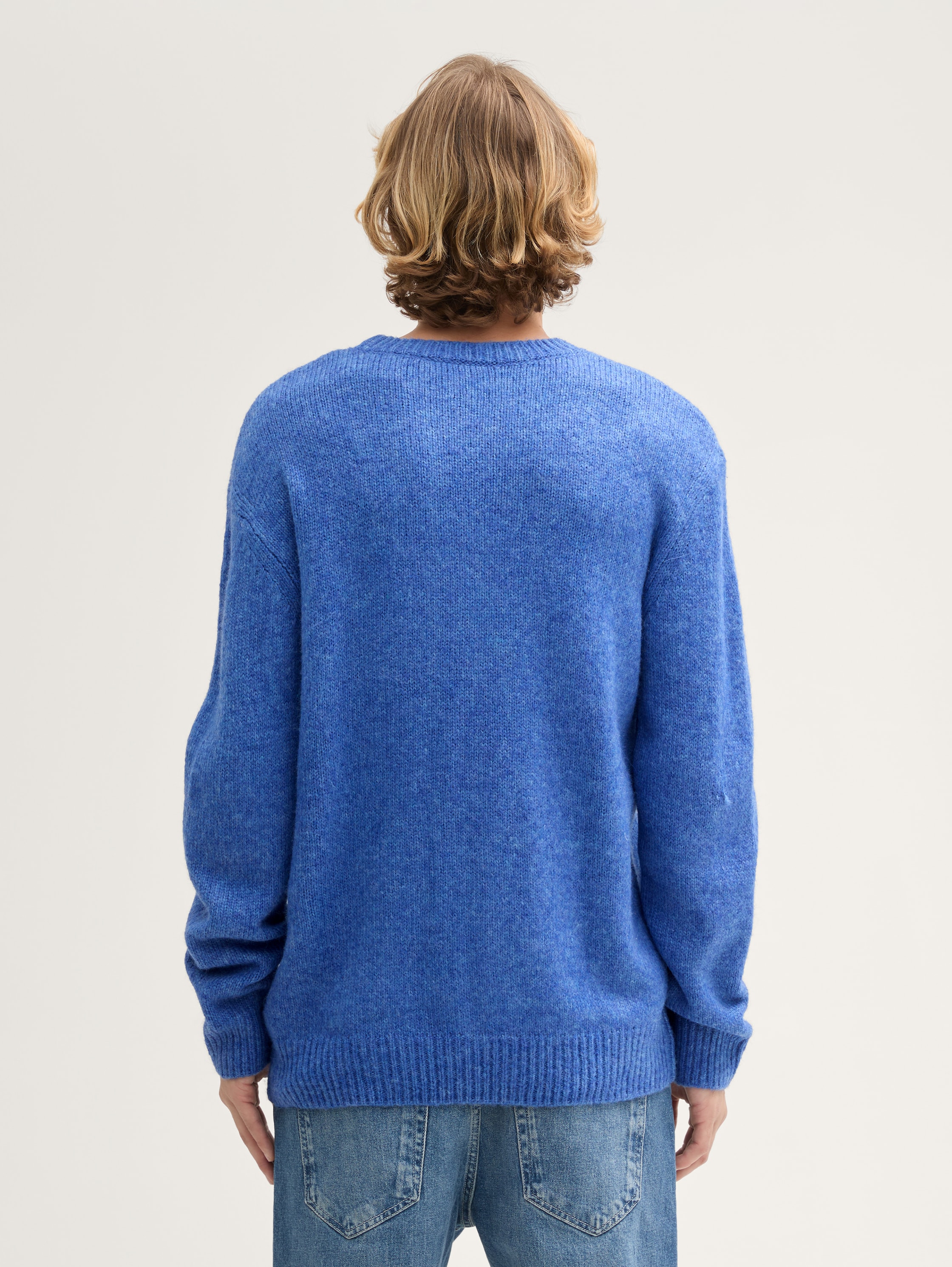 Cosy Strickpullover mit Rundhalsausschnitt - azul_blue_wool_fancy_structure - 