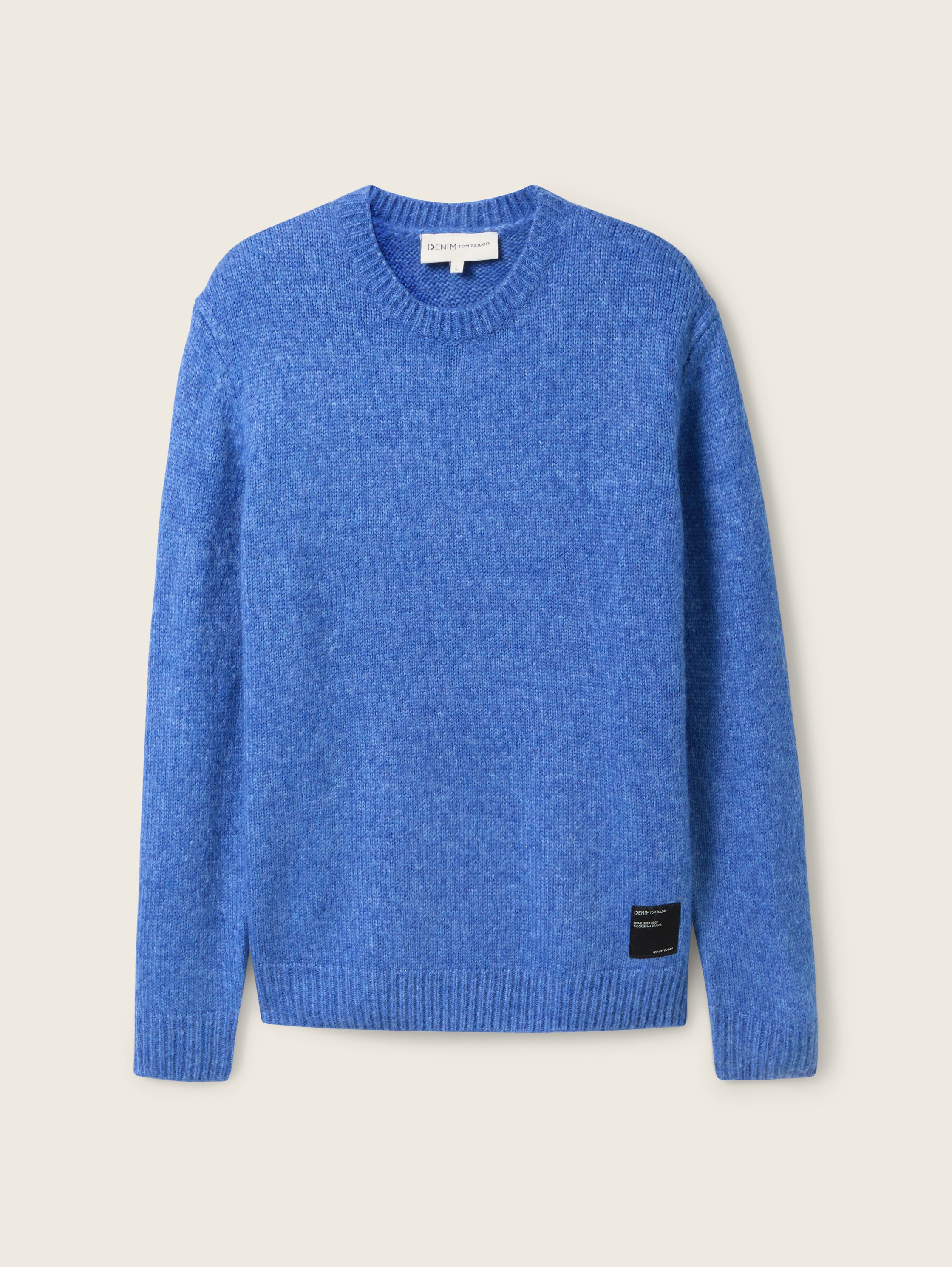 Cosy Strickpullover mit Rundhalsausschnitt - azul_blue_wool_fancy_structure - 