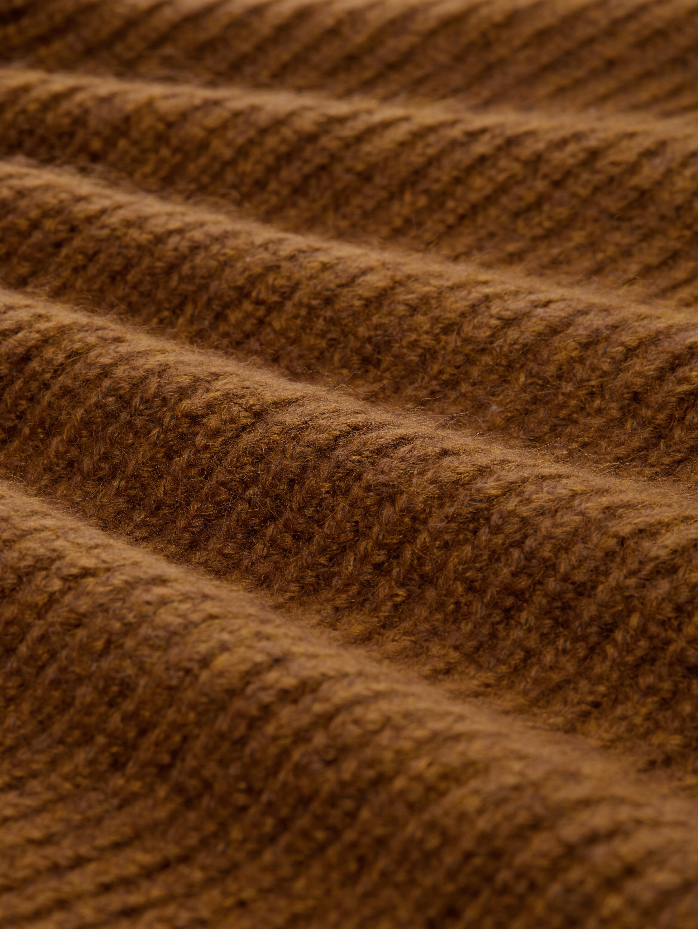 Cosy Troyer Strickpullover mit Reißverschluss - cognac_black_fancy_structure - 