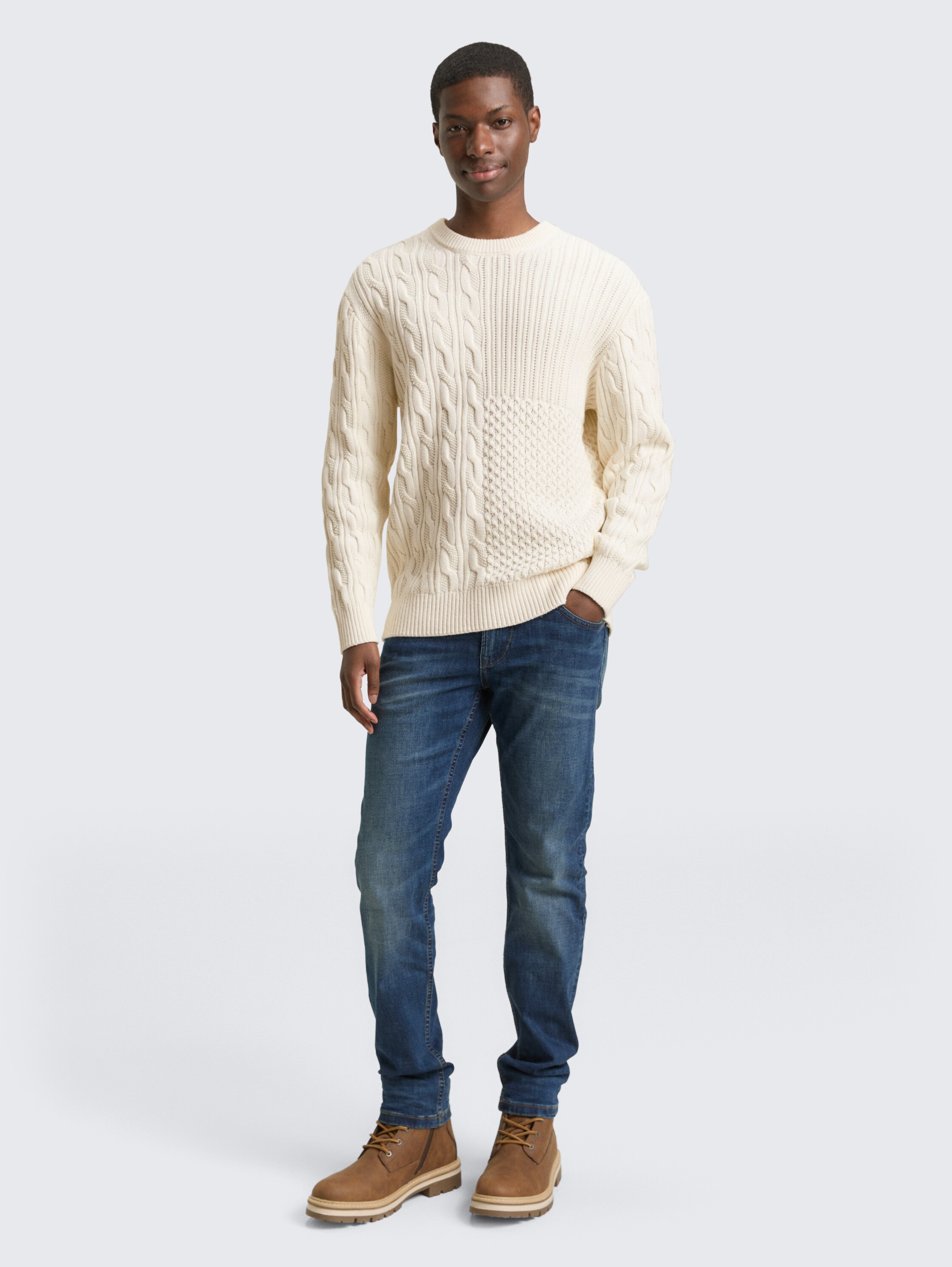 Relaxed Pullover mit Zopfmuster - wool_white - 