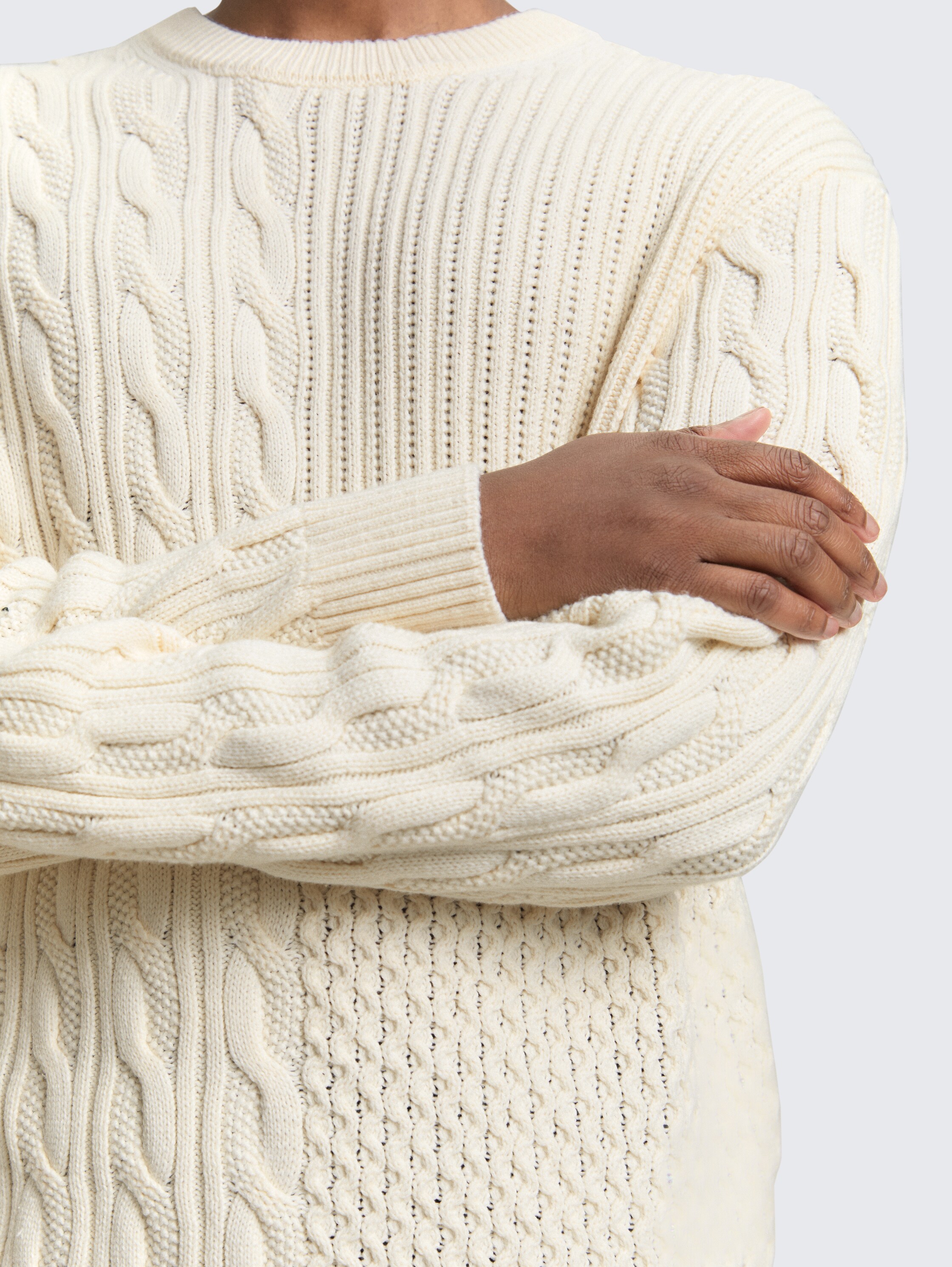 Relaxed Pullover mit Zopfmuster - wool_white - 