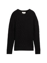 Ausgewählt, Relaxed Pullover mit Zopfmuster von Tom Tailor, schwarz