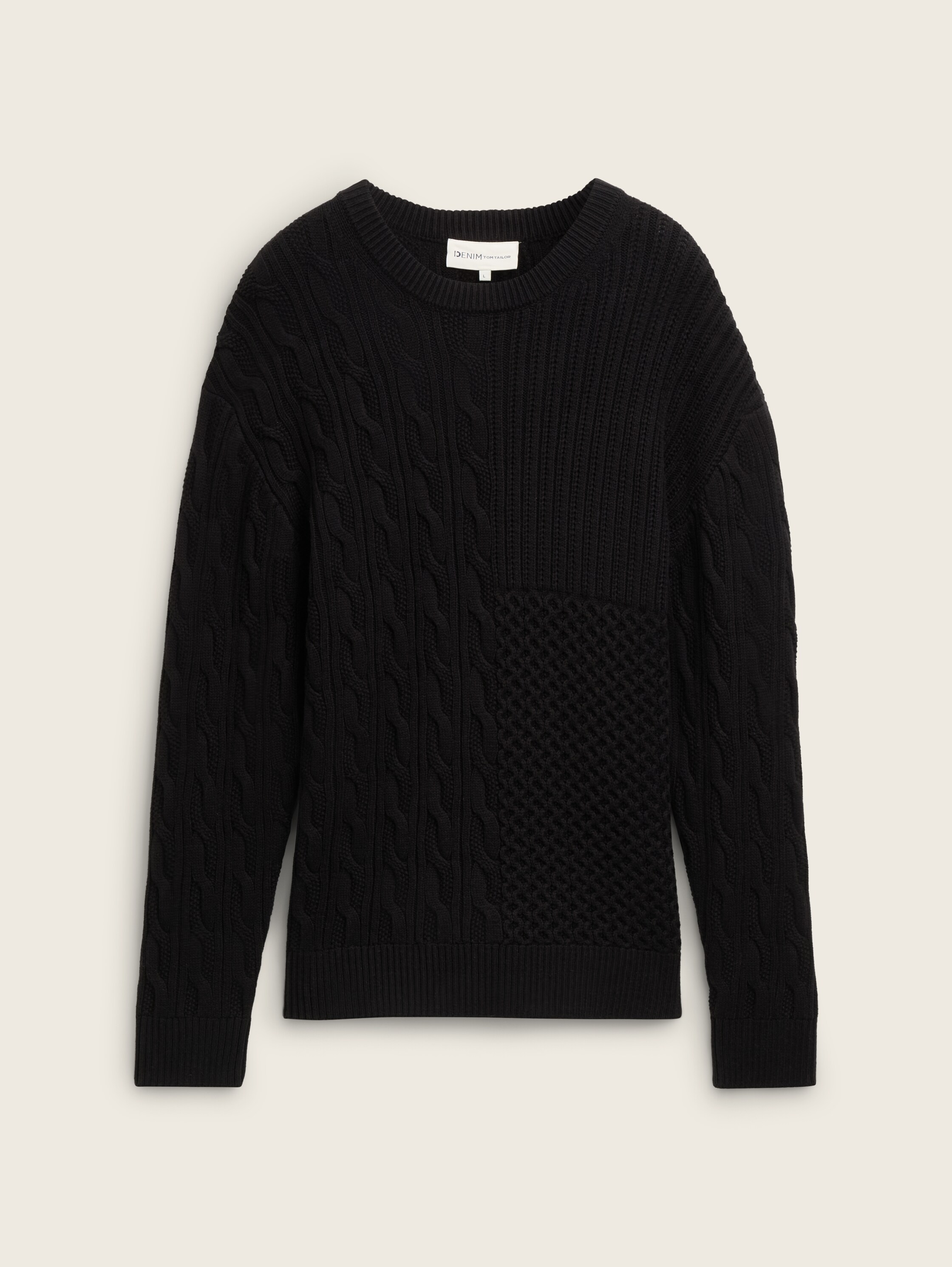 Relaxed Pullover mit Zopfmuster - black - 