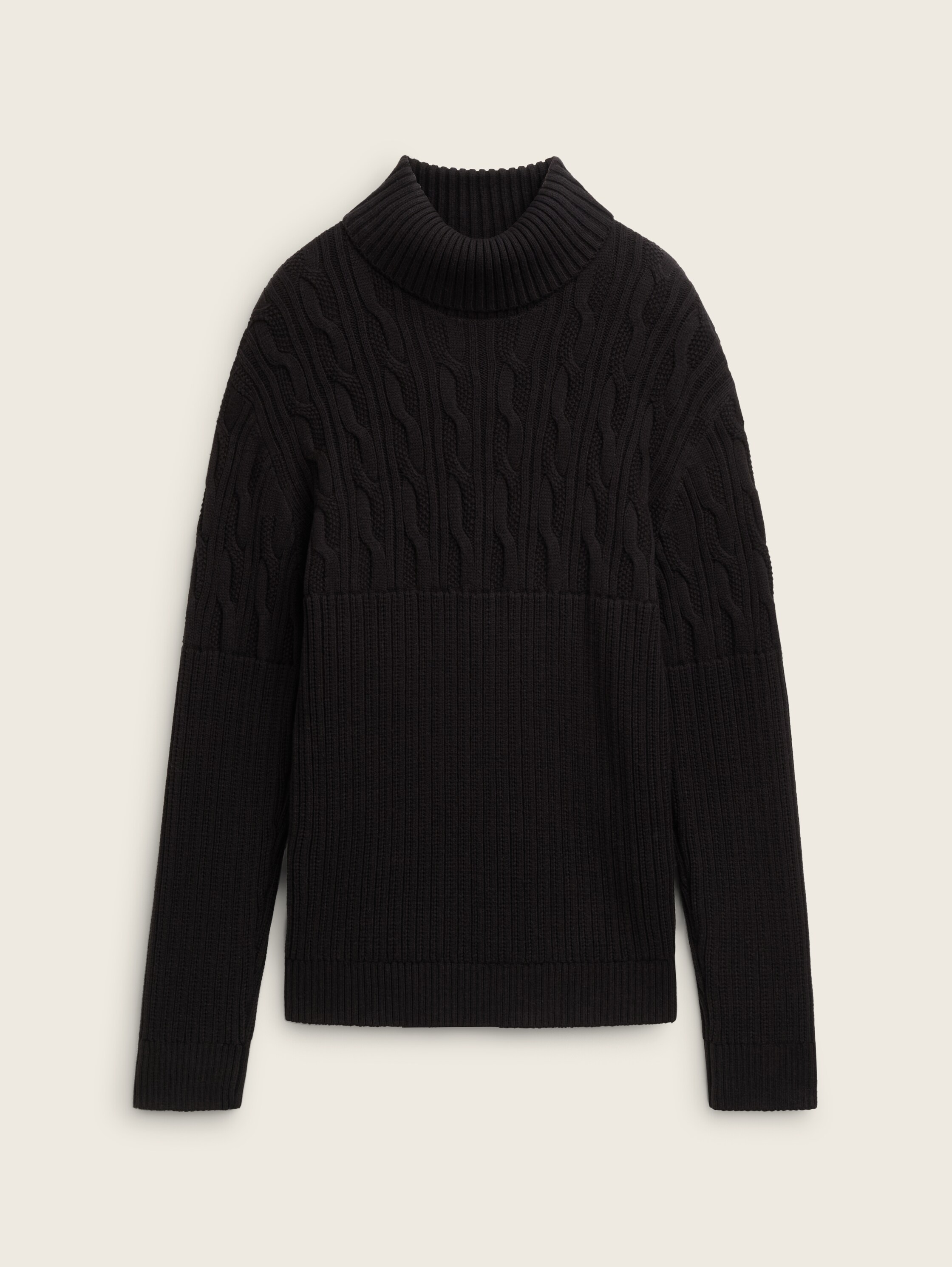 Rollkragenpullover mit Zopfmuster - black - 