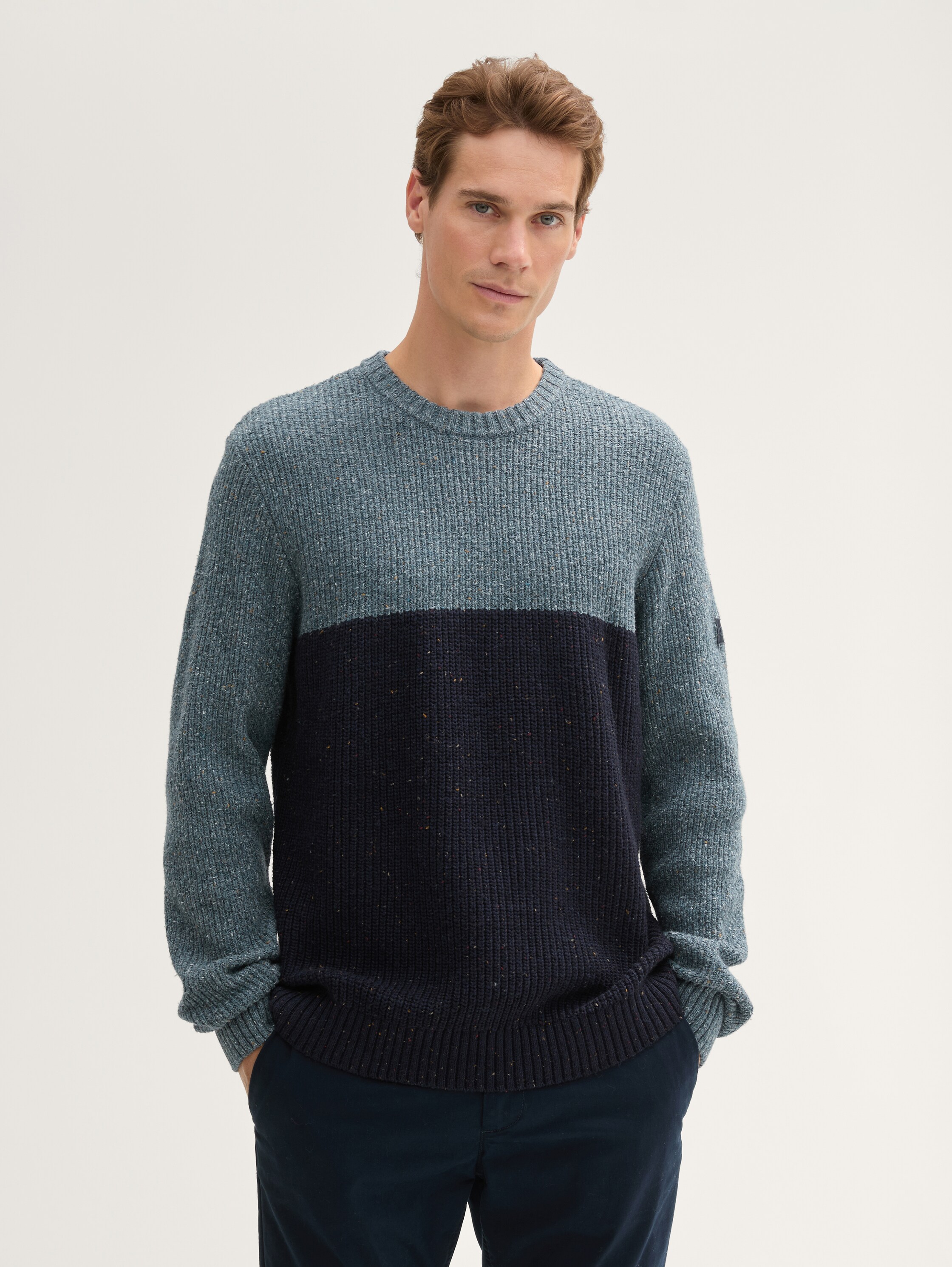 Regular Fit Strickpullover mit Logo-Badge - blue_navy_nep_colorblock - 