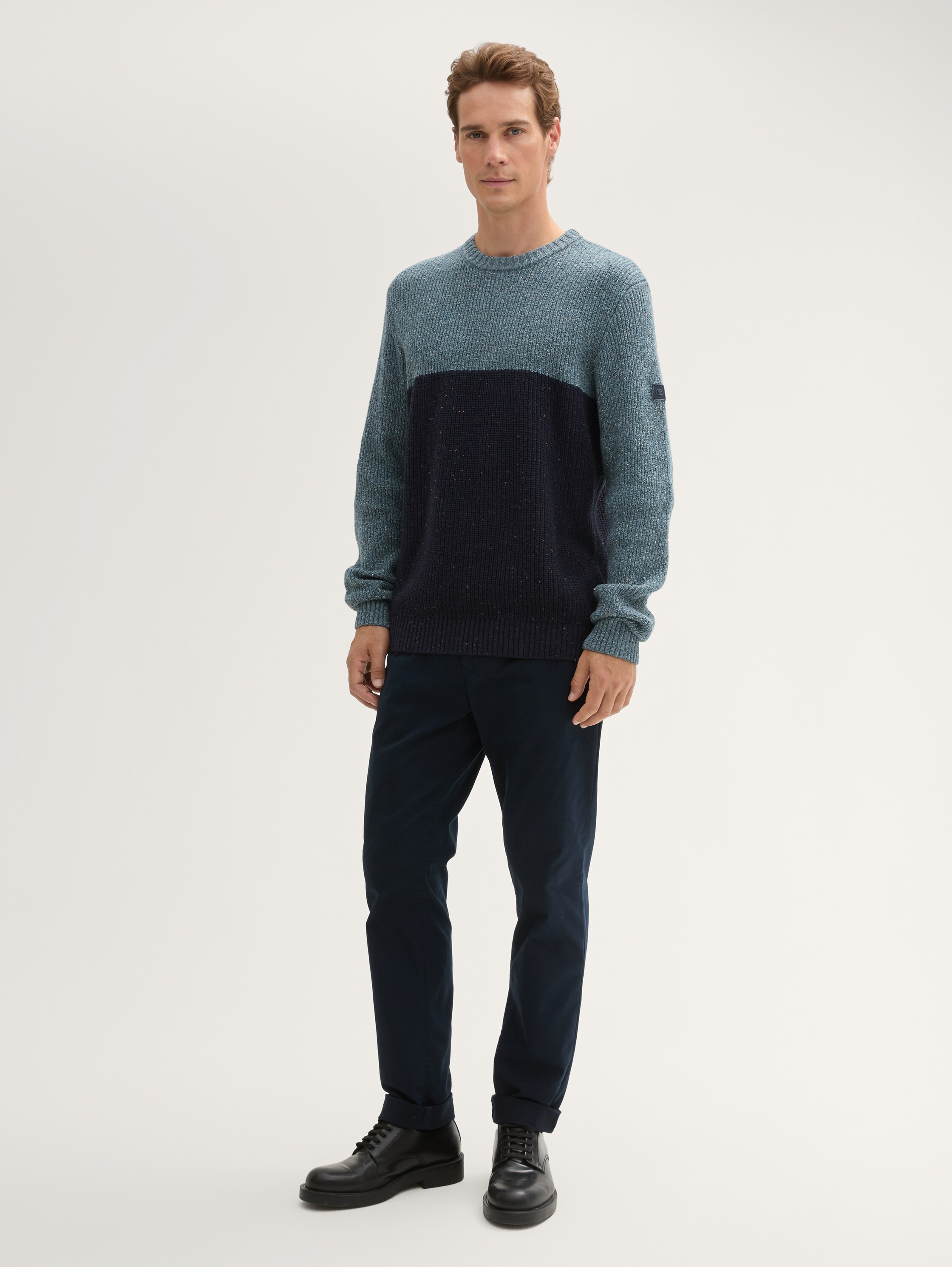 Regular Fit Strickpullover mit Logo-Badge - blue_navy_nep_colorblock - 