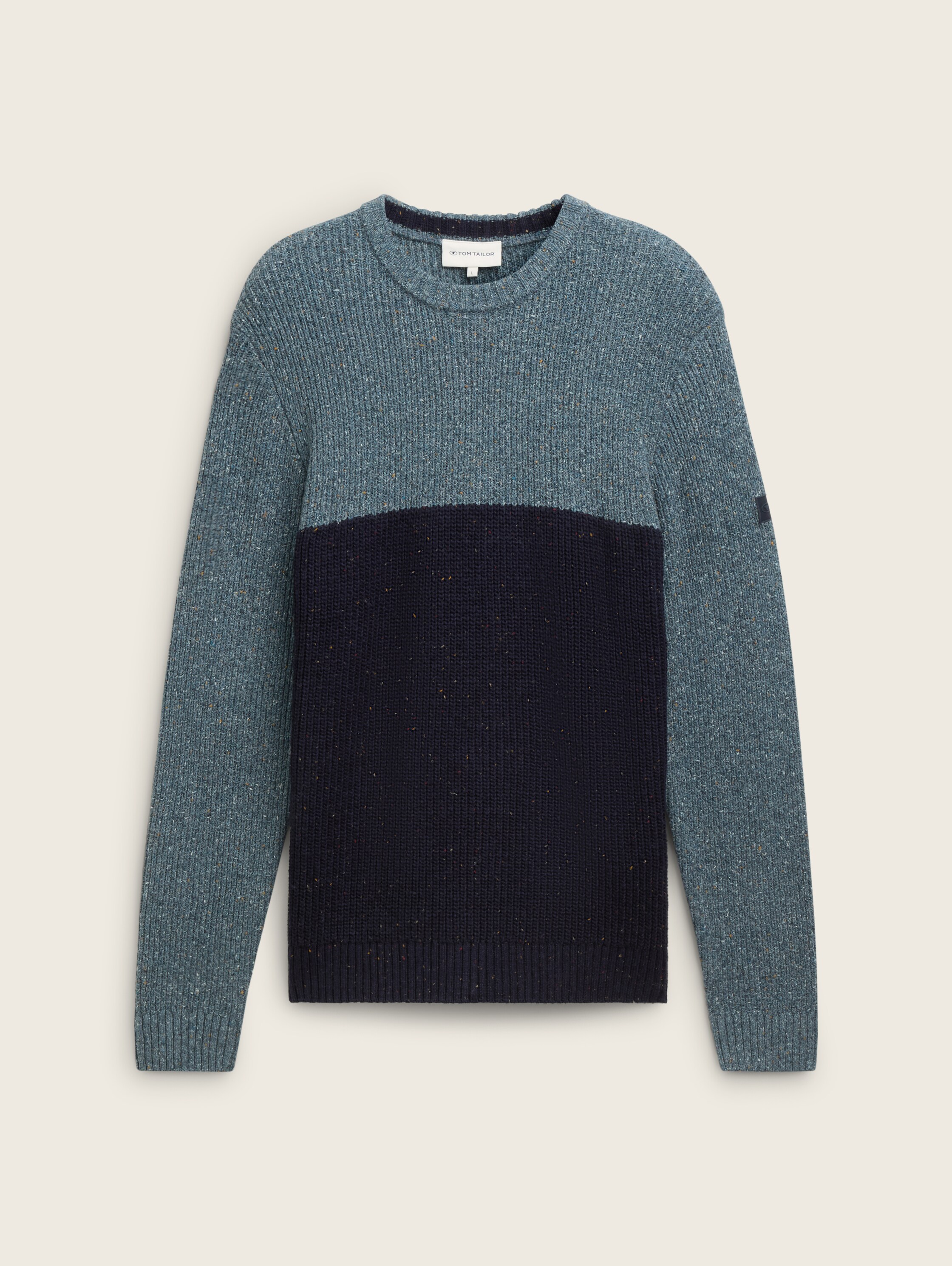 Regular Fit Strickpullover mit Logo-Badge - blue_navy_nep_colorblock - 