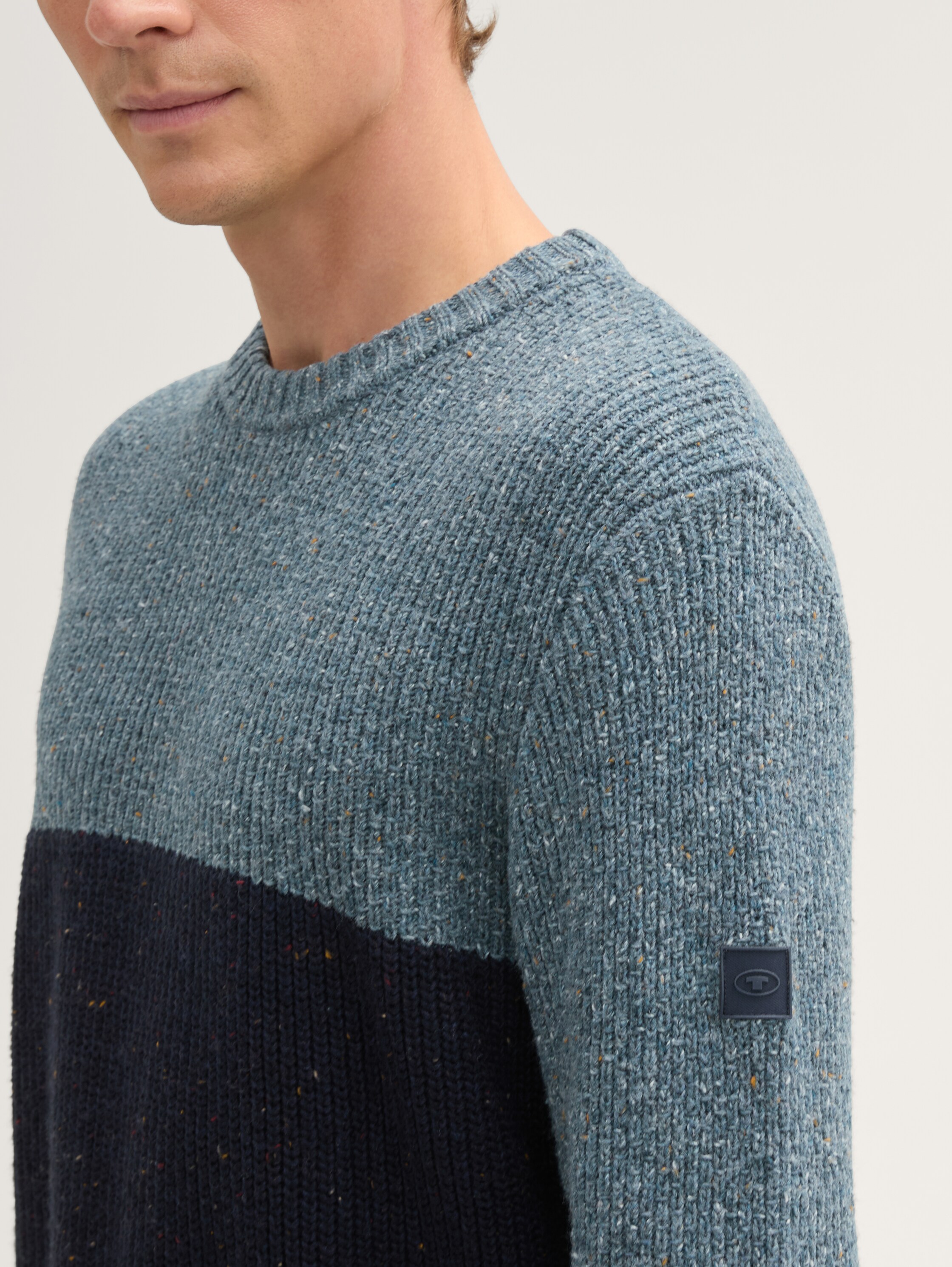Regular Fit Strickpullover mit Logo-Badge - blue_navy_nep_colorblock - 