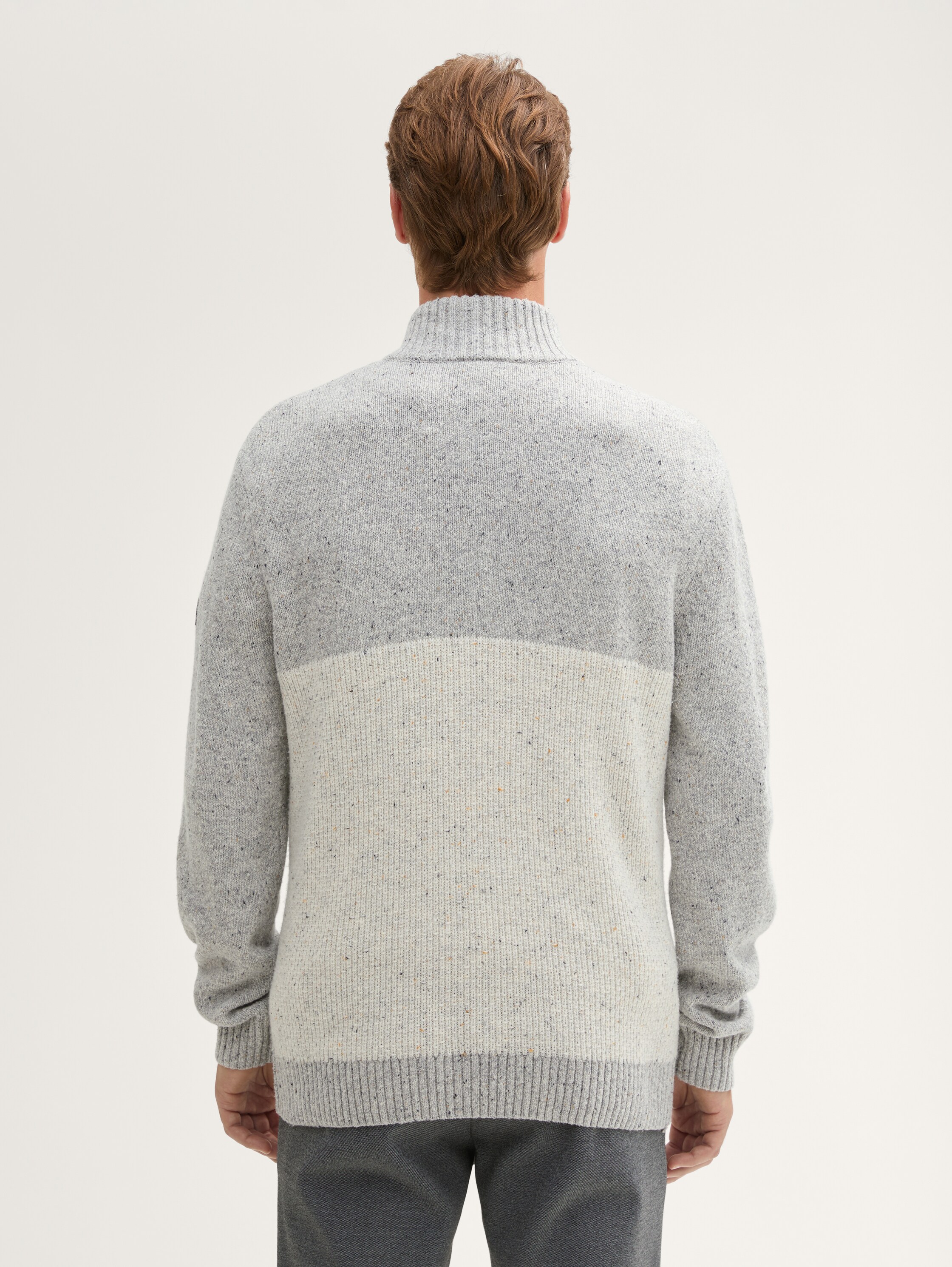 Troyer Strickpullover mit Reißverschluss - grey_offwhite_nep_colorblock - 