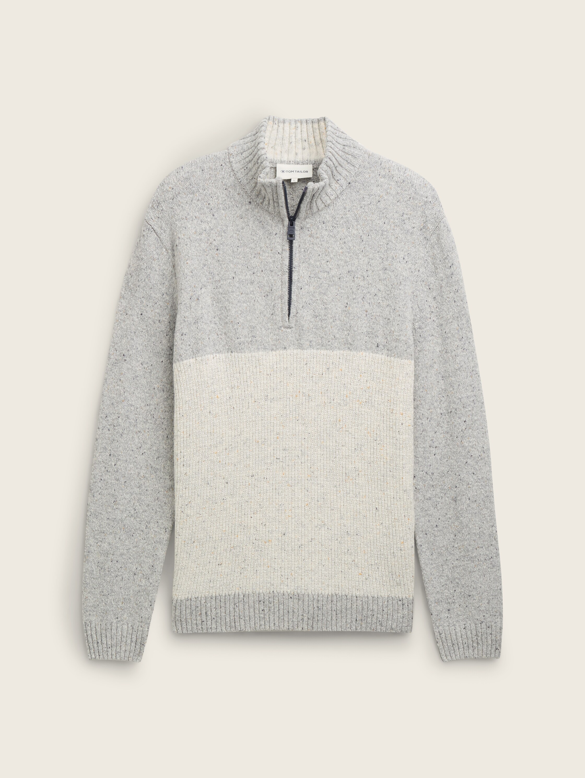 Troyer Strickpullover mit Reißverschluss - grey_offwhite_nep_colorblock - 