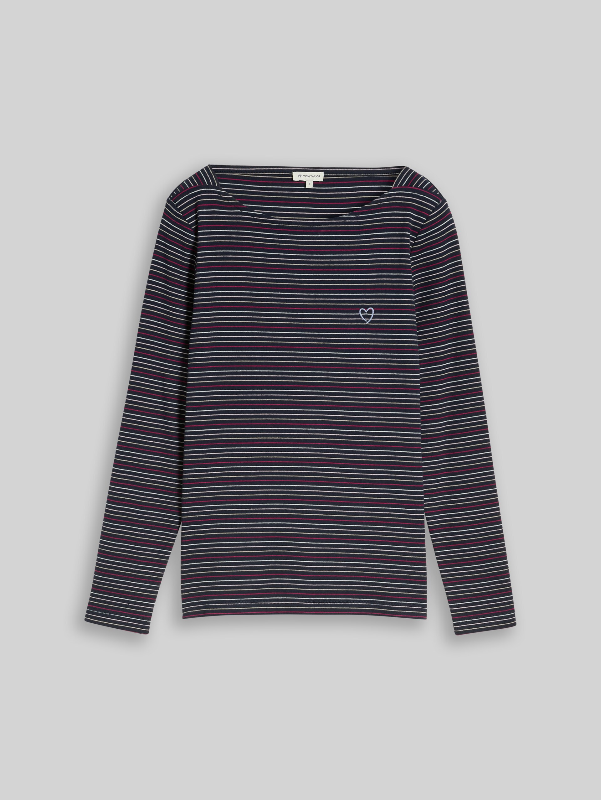 Langarmshirt mit Herz-Stickerei - blue pink beige stripe - Vorder-Produkt-Ansicht