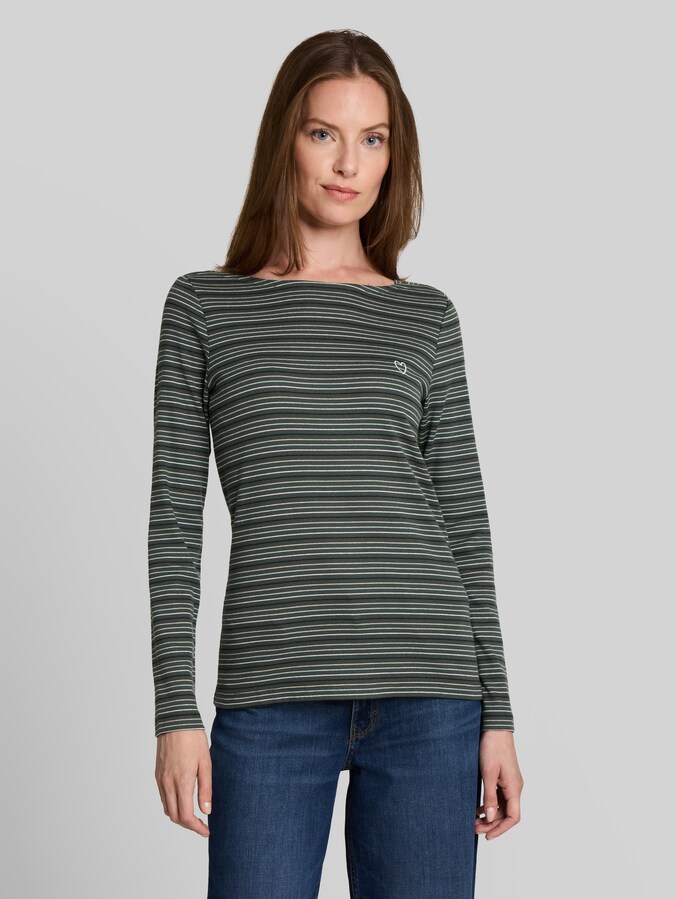 Shirt met lange mouwen en hartjesborduursel door Women, green dusty light green stripe