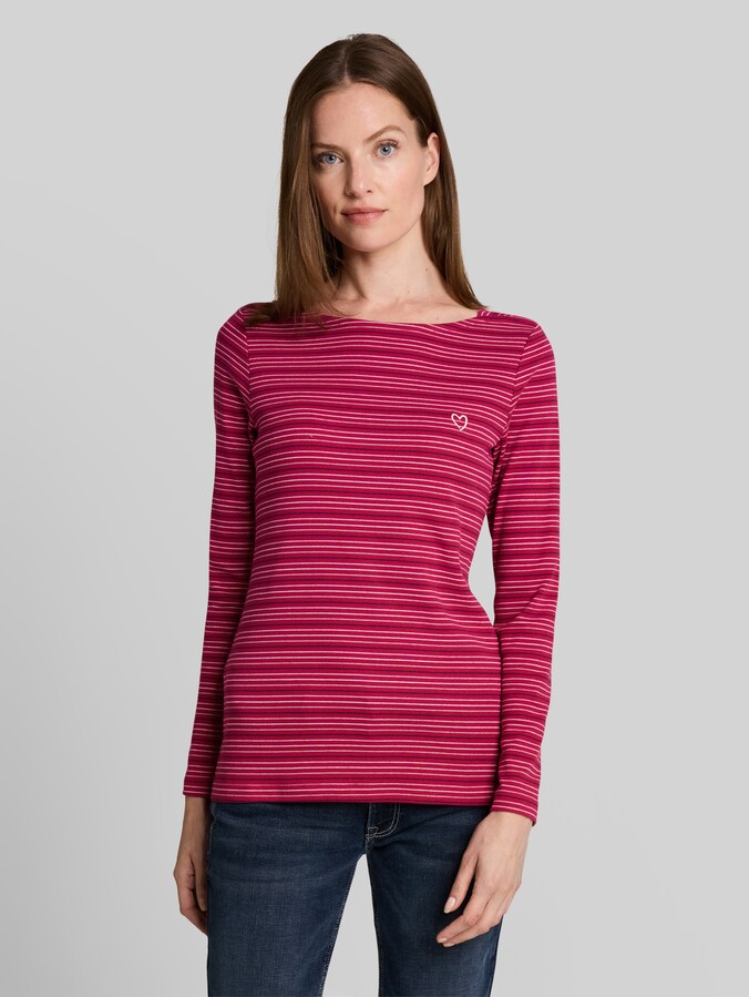 T-shirt à manches longues avec broderie en forme de cœur par Women, dark pink beige stripe