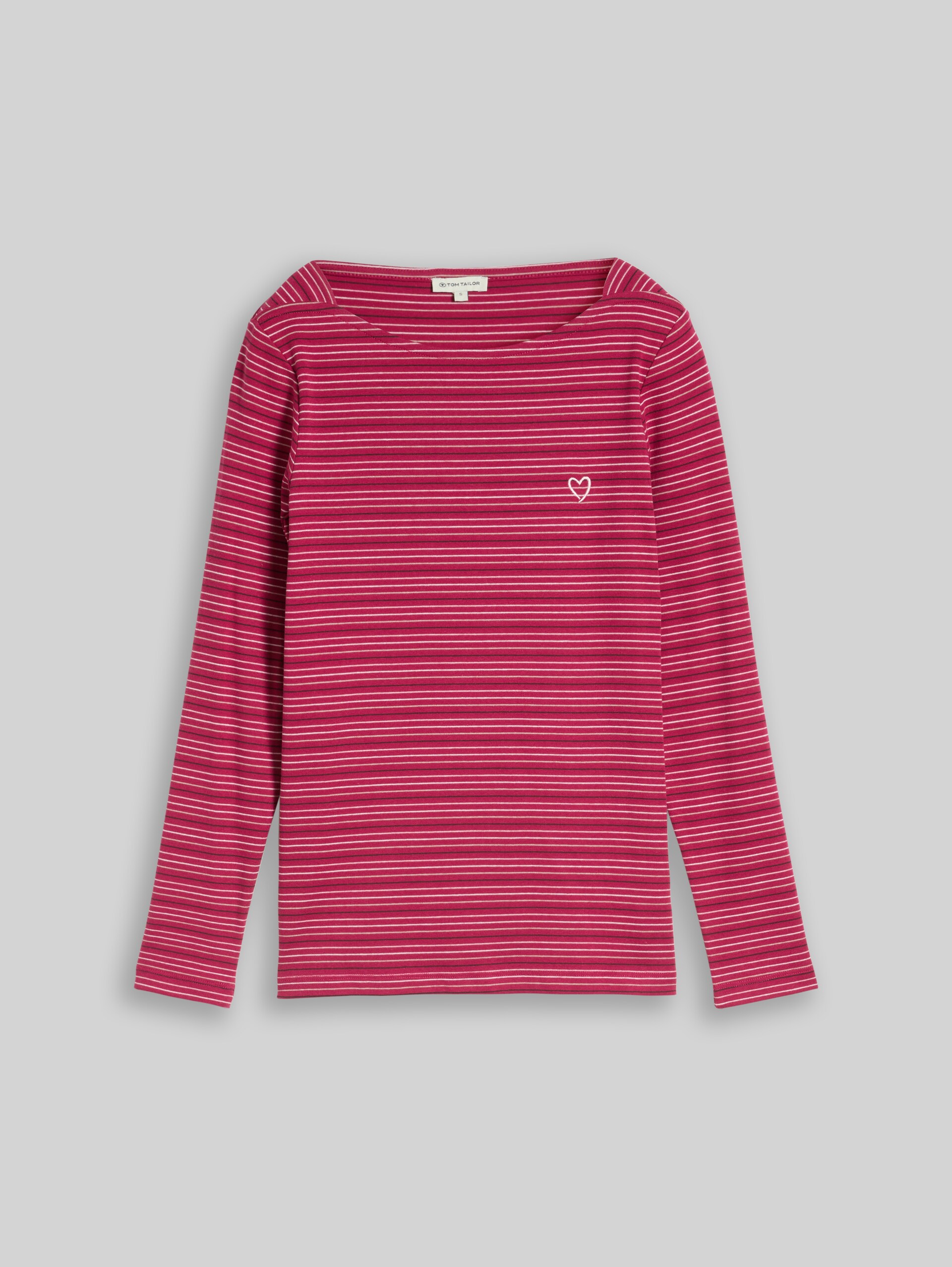 Langarmshirt mit Herz-Stickerei - dark pink beige stripe - Vorder-Produkt-Ansicht