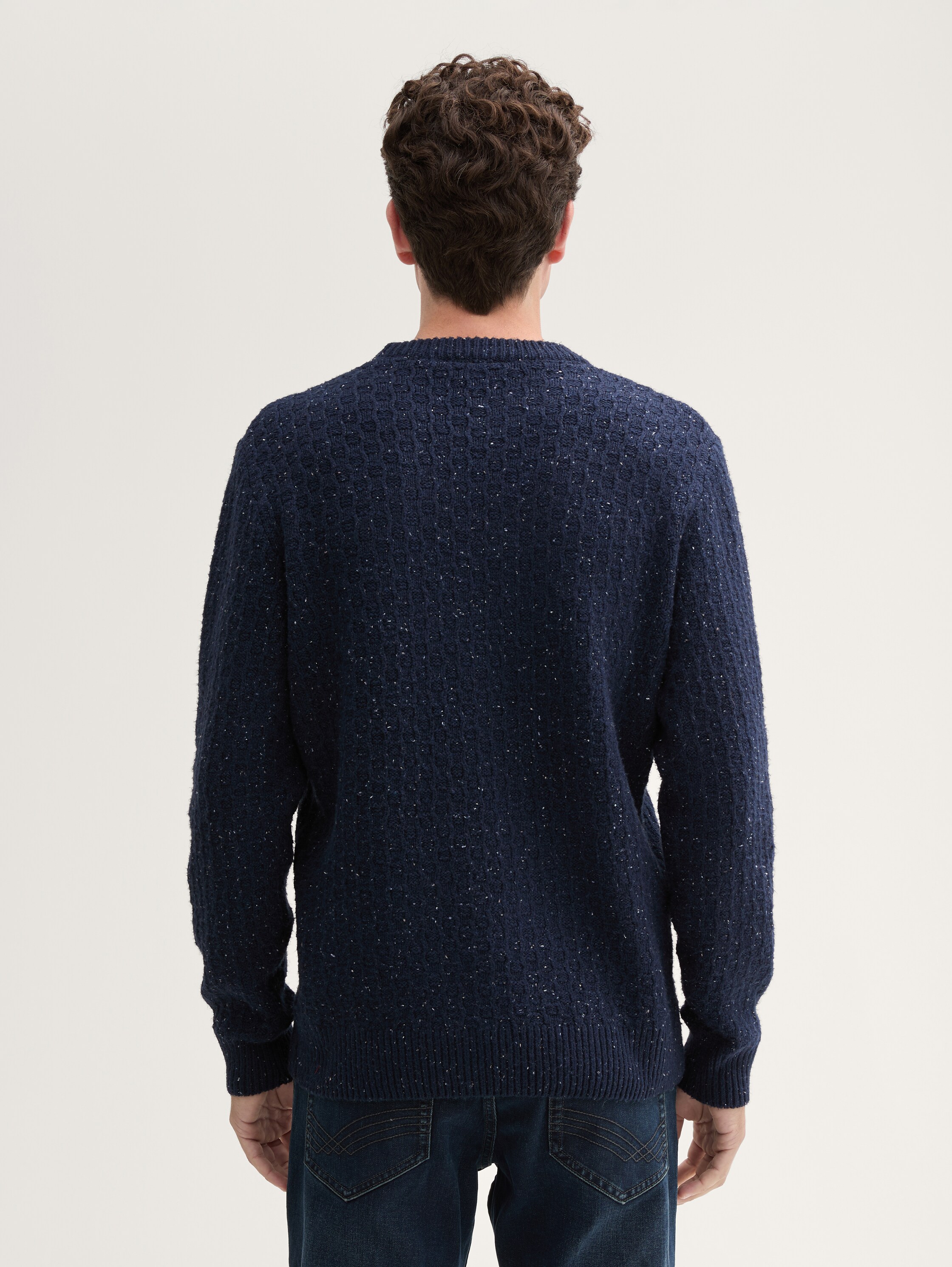 Regular Fit Strickpullover in Melange-Optik - navy_multicolor_neps - 