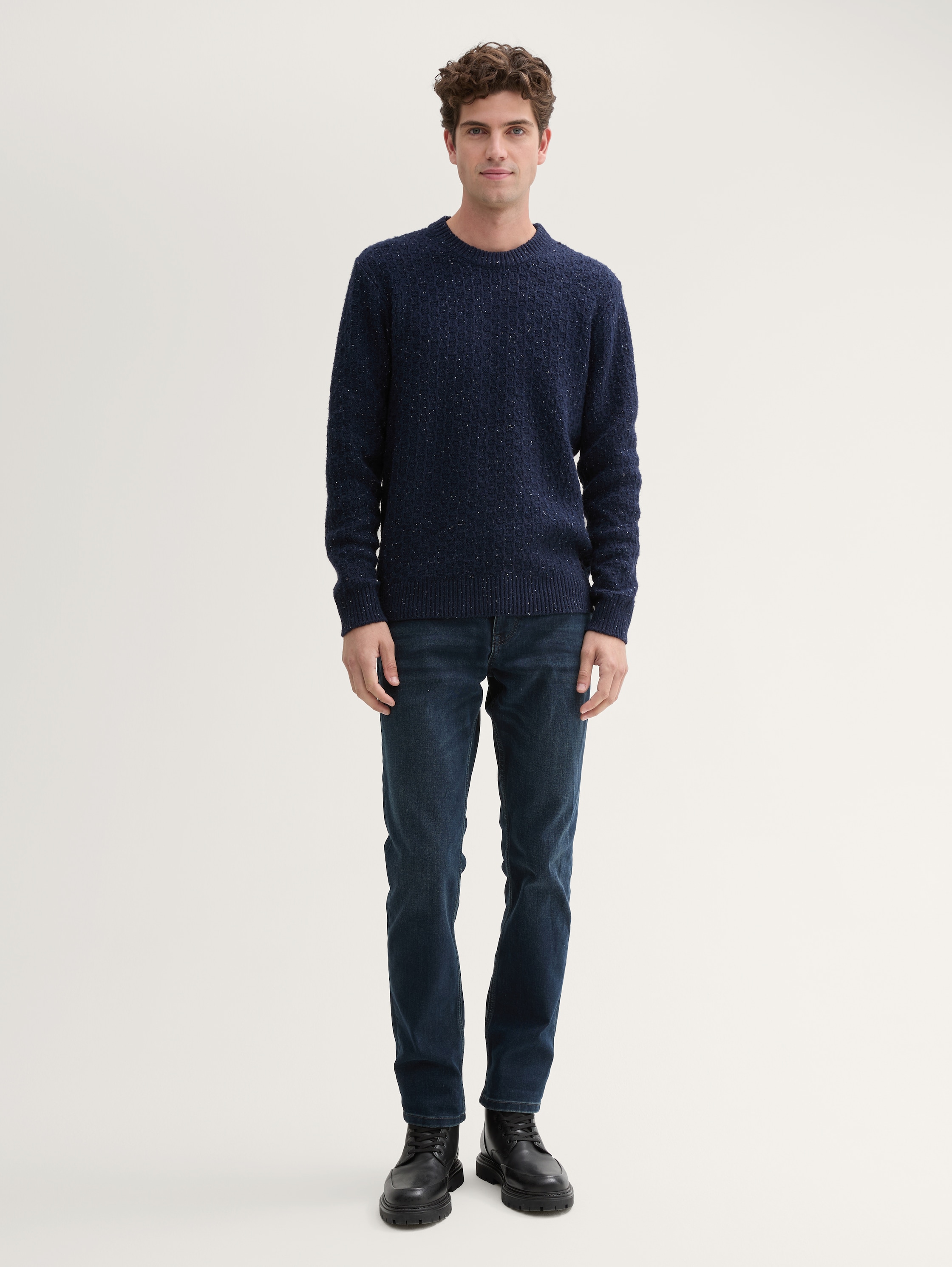 Regular Fit Strickpullover in Melange-Optik - navy_multicolor_neps - 