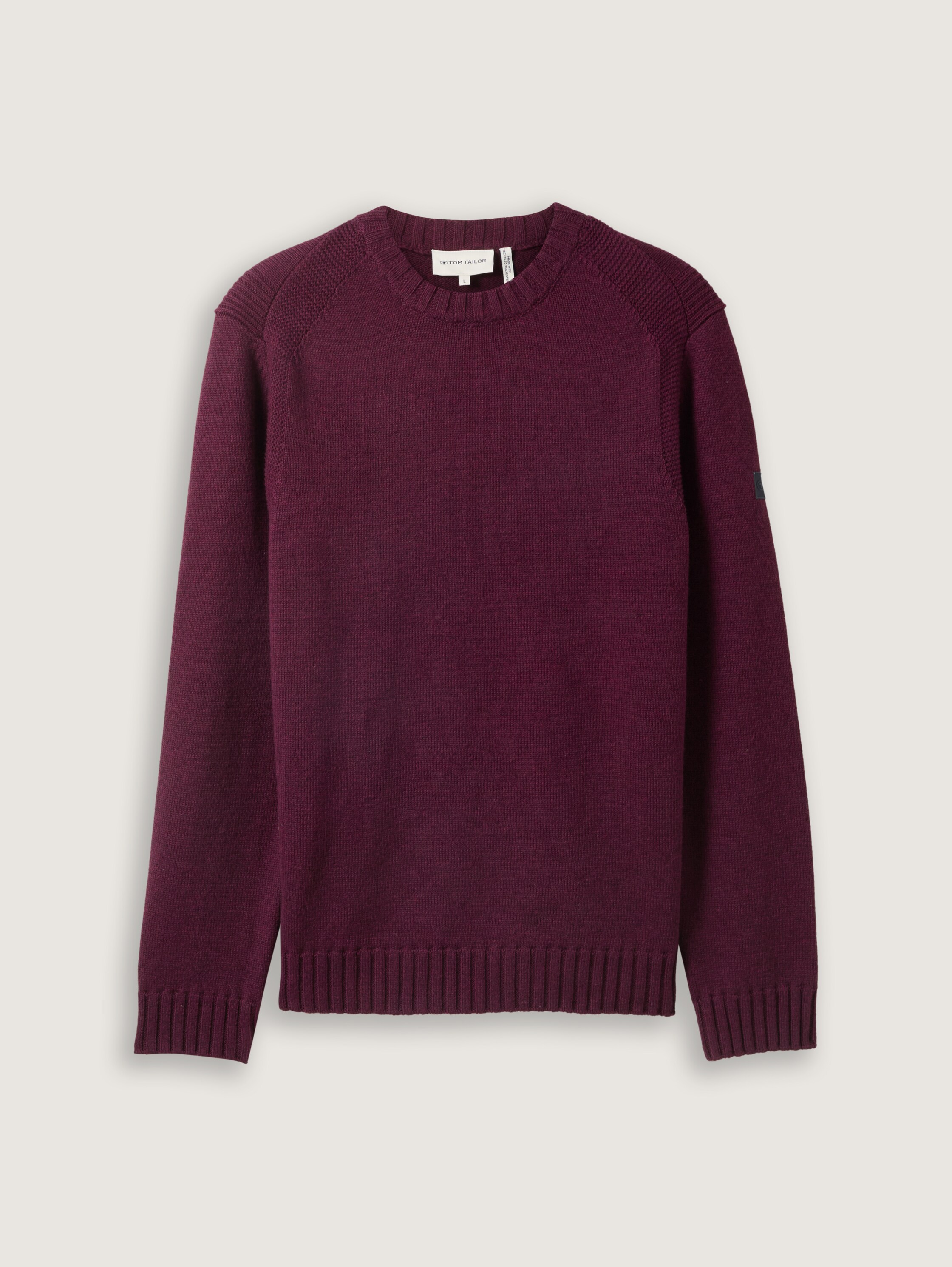 Cosy Strickpullover mit Logo-Badge - grape red melange