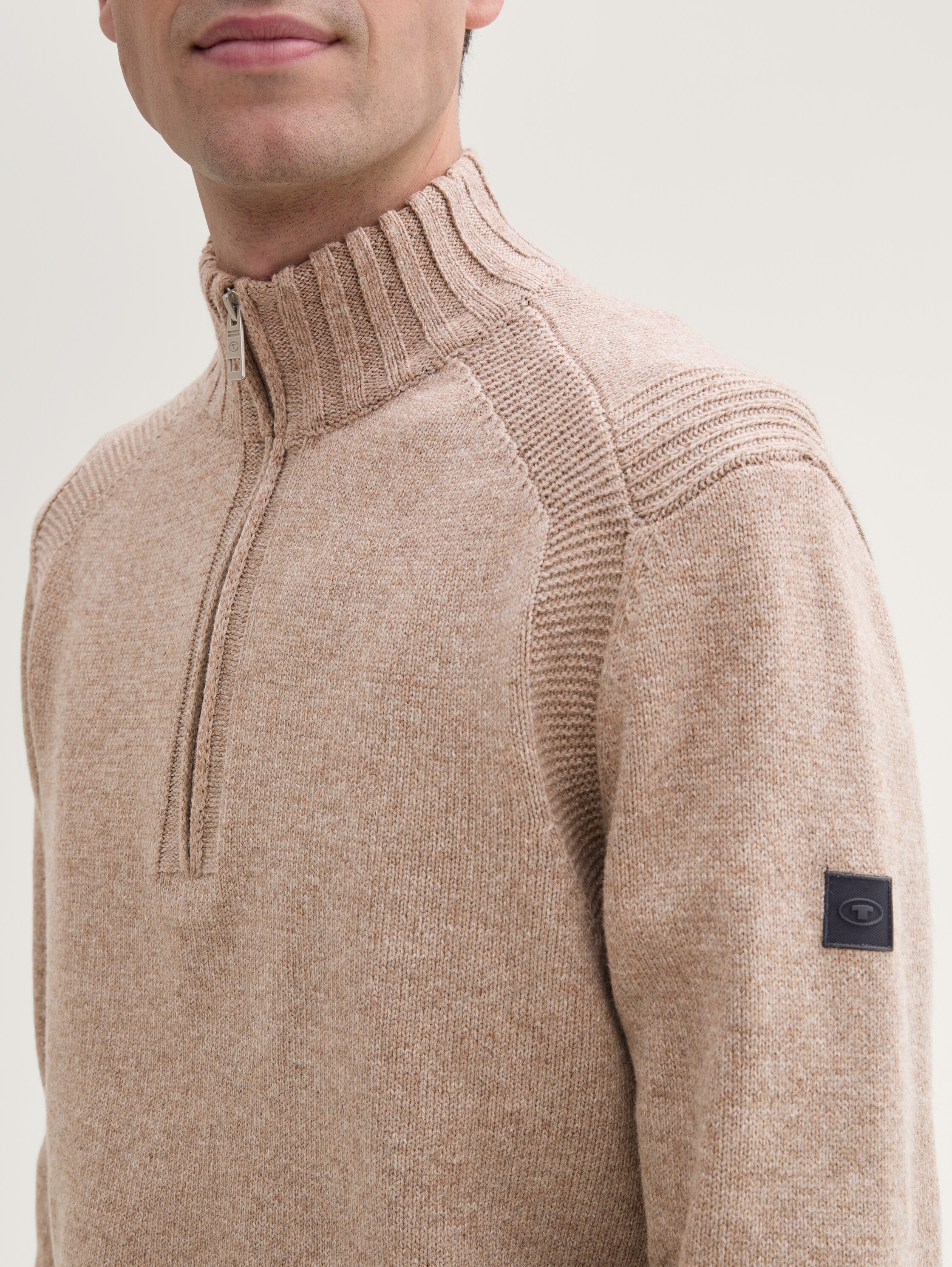 Cosy Troyer Strickpullover mit Reißverschluss - parasol_brown_melange - 