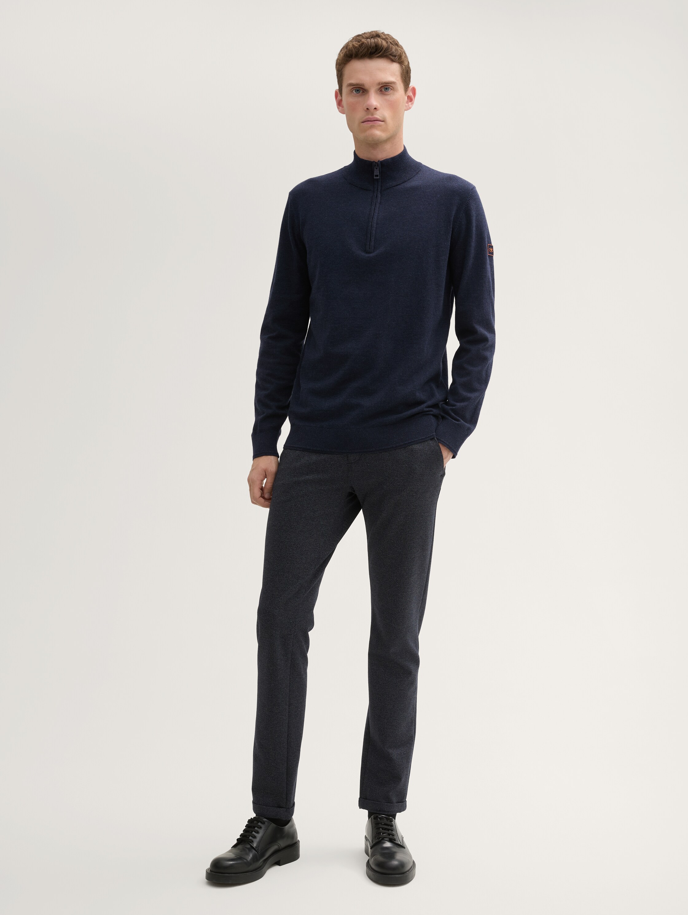 Troyer Strickpullover mit Logo-Badge - knitted_navy_melange - 