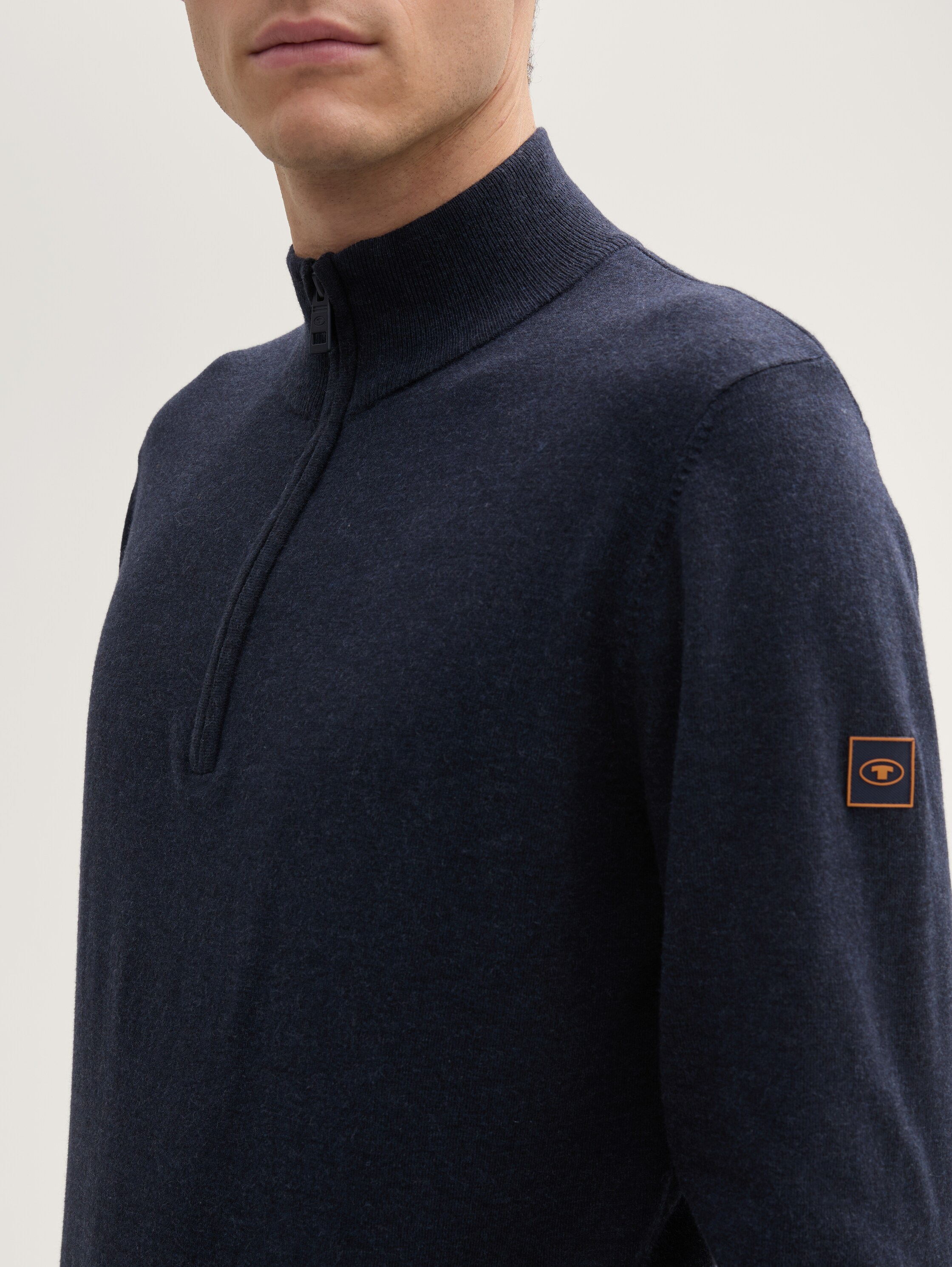 Troyer Strickpullover mit Logo-Badge - knitted_navy_melange - 