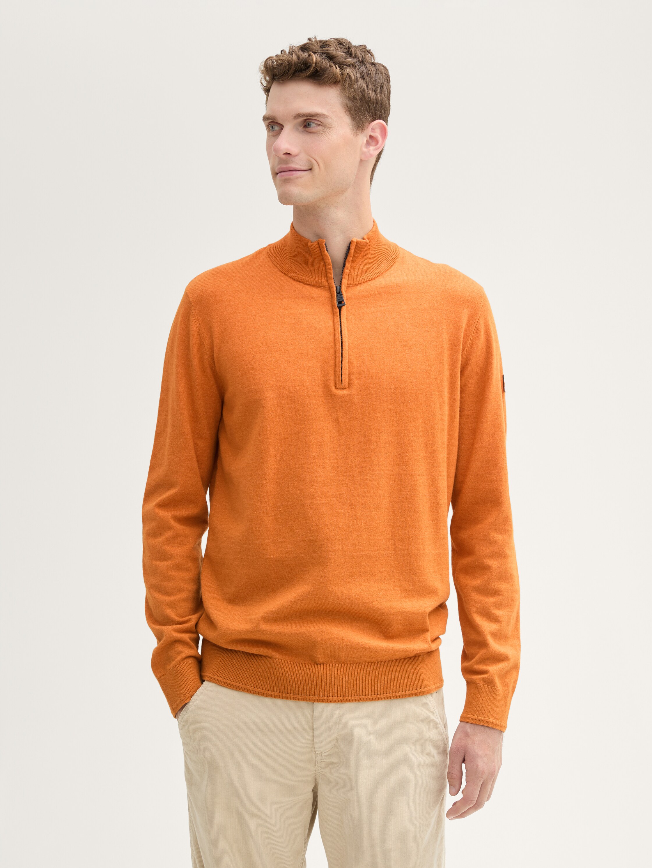 Troyer Strickpullover mit Logo-Badge - tomato_cream_orange_melange - 