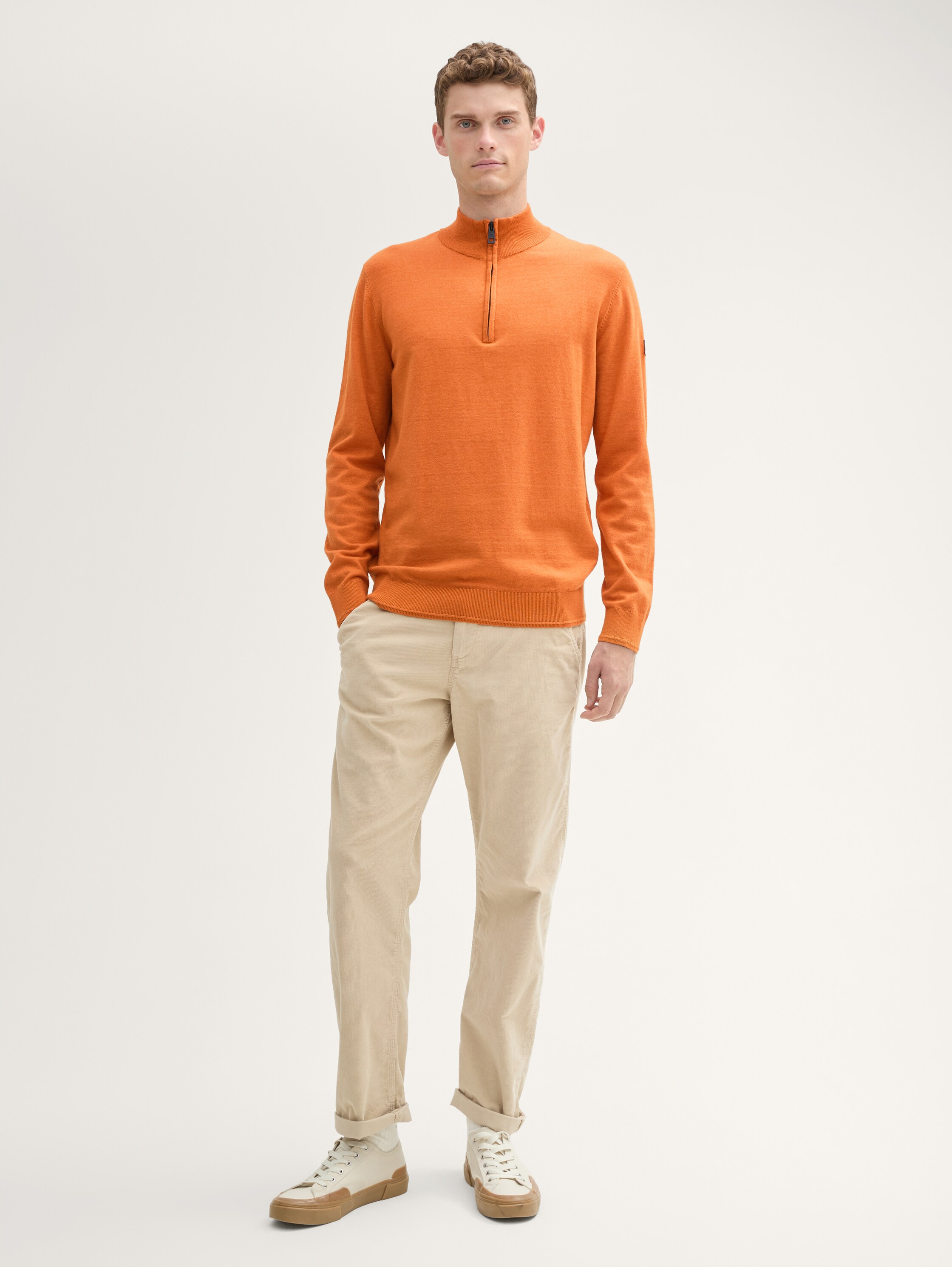 Troyer Strickpullover mit Logo-Badge - tomato_cream_orange_melange - 