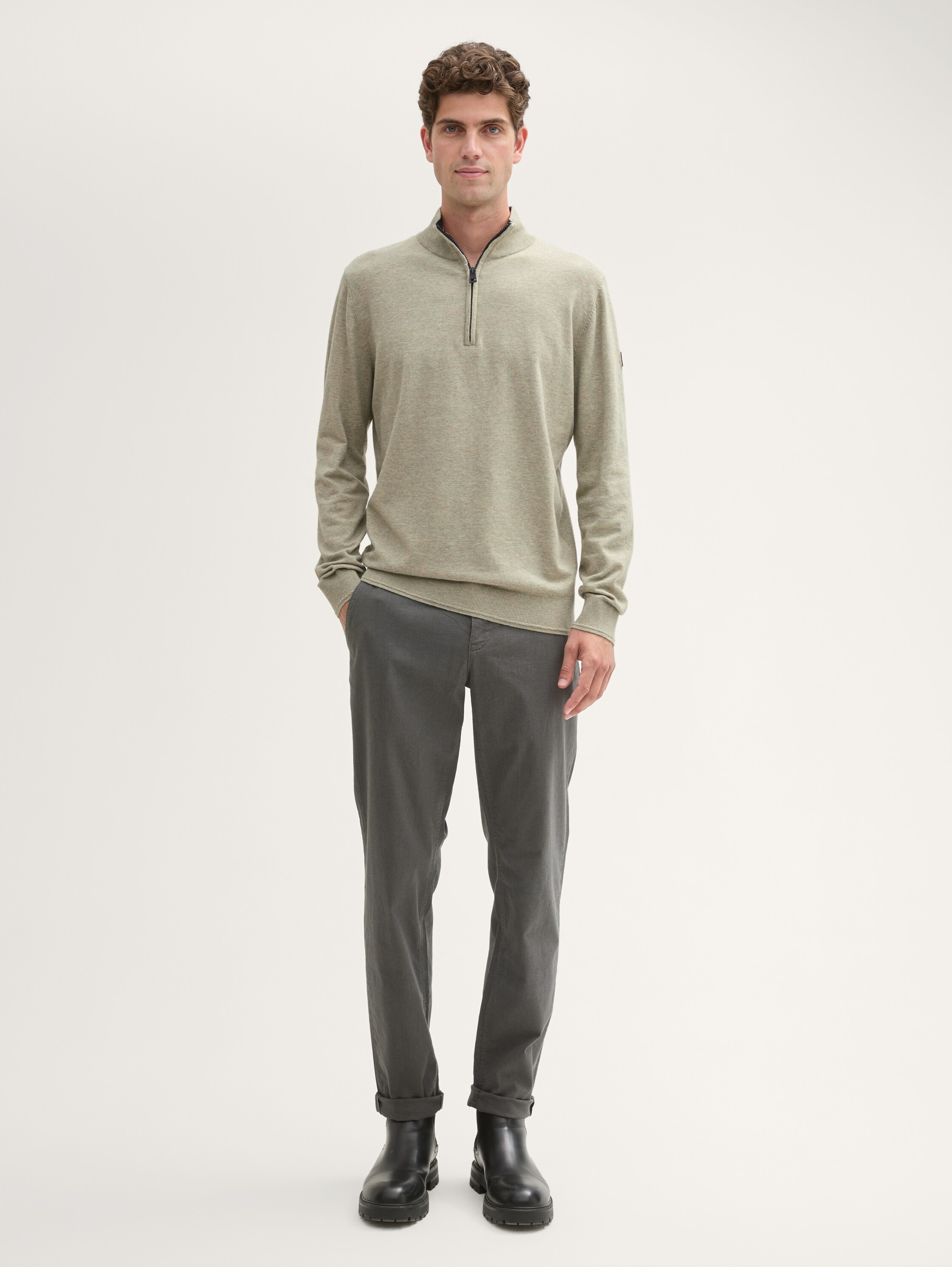 Troyer Strickpullover mit Logo-Badge - prairie_grass_green_melange - 