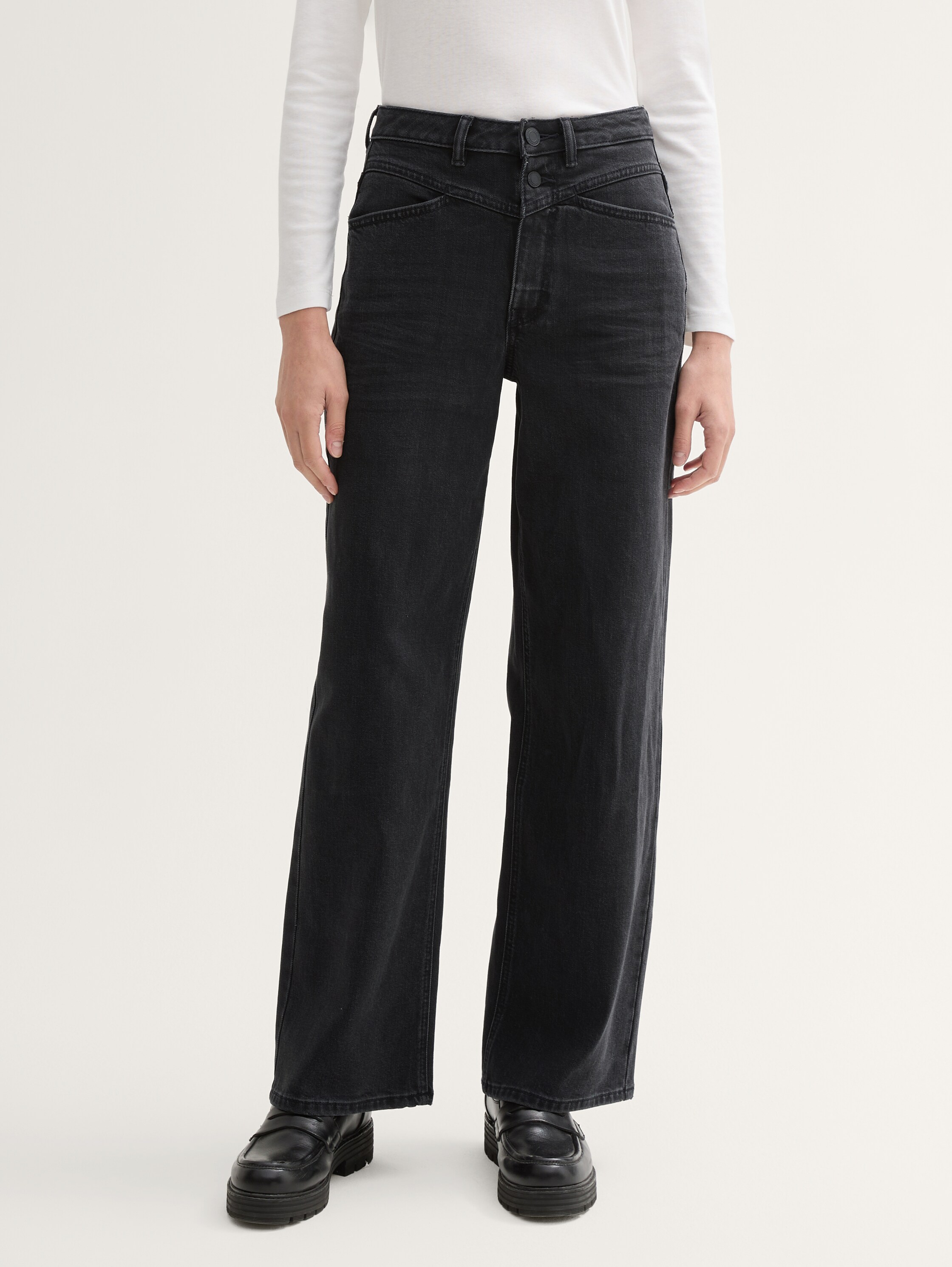 Wide Leg Jeans - schwarz - Ausschnitt Model-Vorderansicht